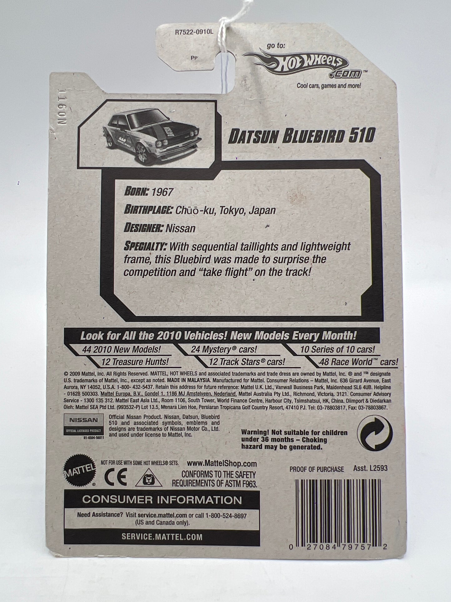 2010 Hot Wheels Nightburnerz #97 Datsun Bluebird 510 White 84A