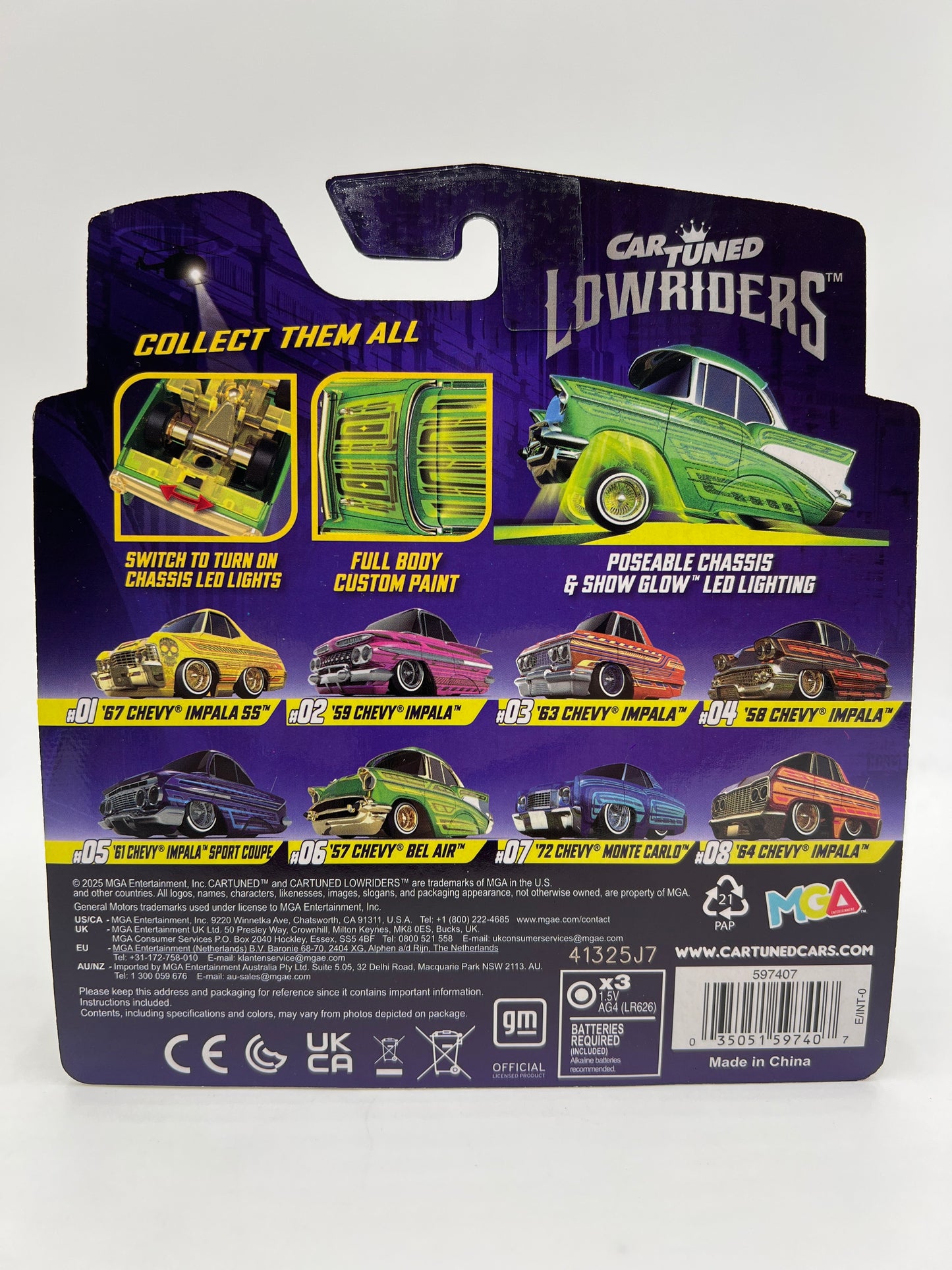 MGA Car Tuned Series 1 Show Glow Lowriders #6 57 Chevy Bel Air Green