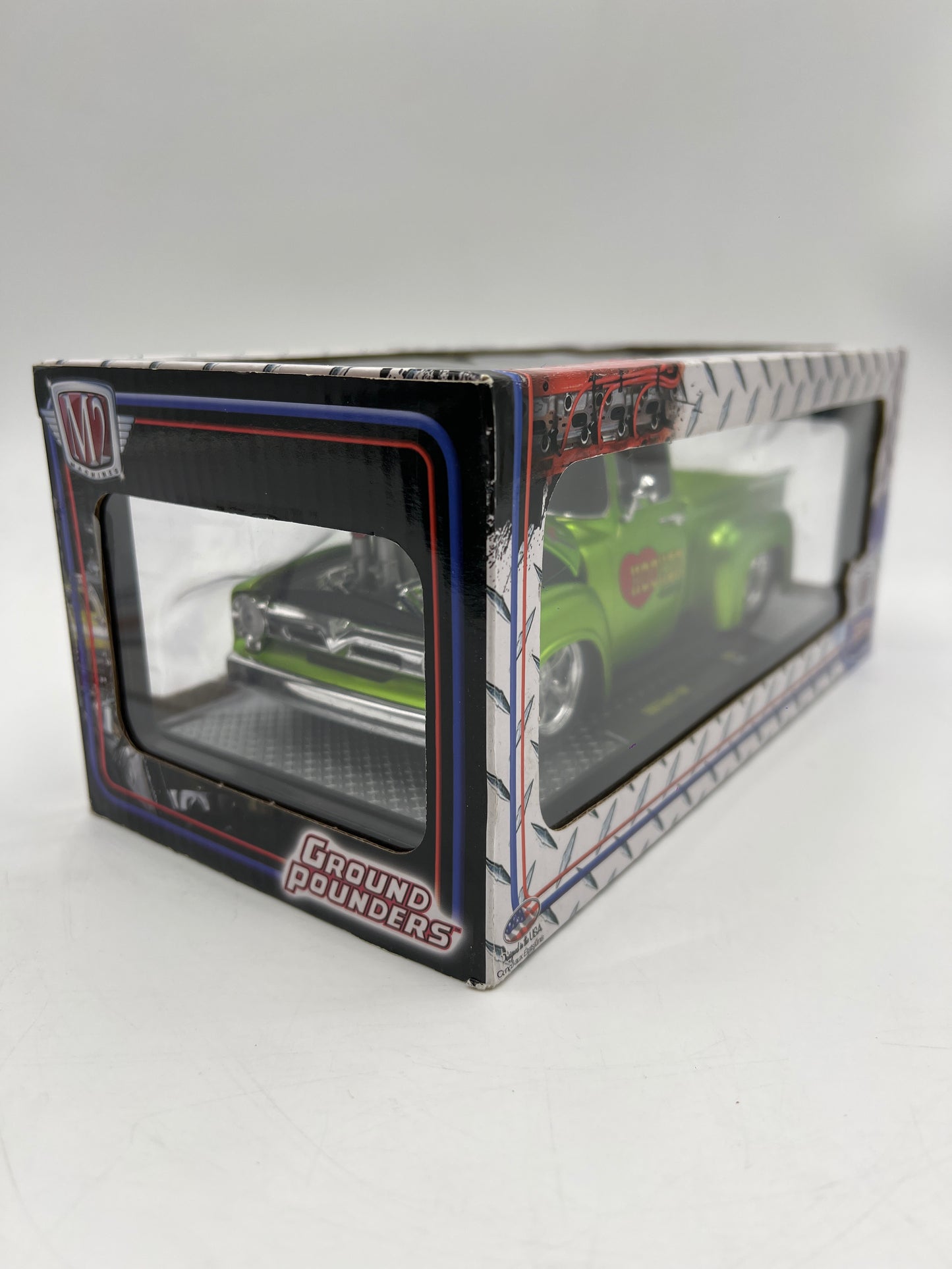 M2 Machines 1/24 Ground Pounders 1956 Ford F-100 Hooker Headers Green R50