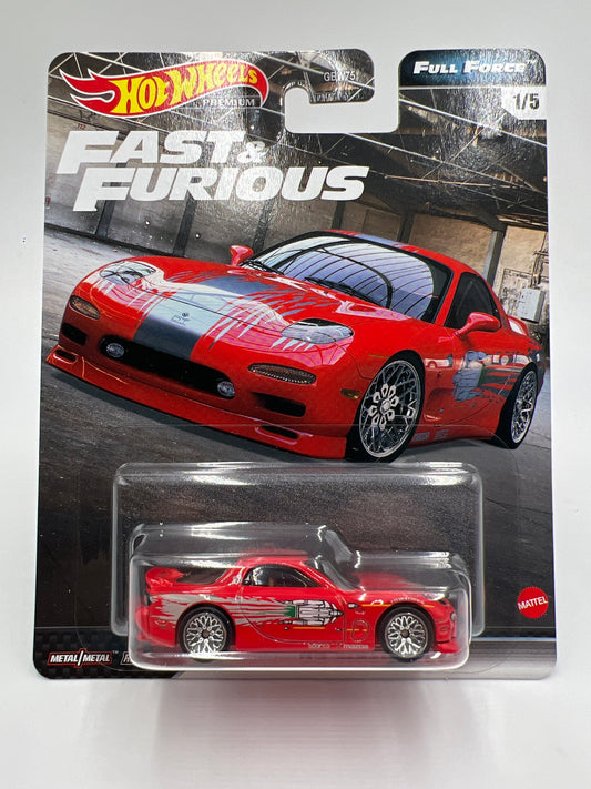 Hot Wheels Premium Fast and Furious Full Force #1 95 Mazda RX-7 Red W/Protector