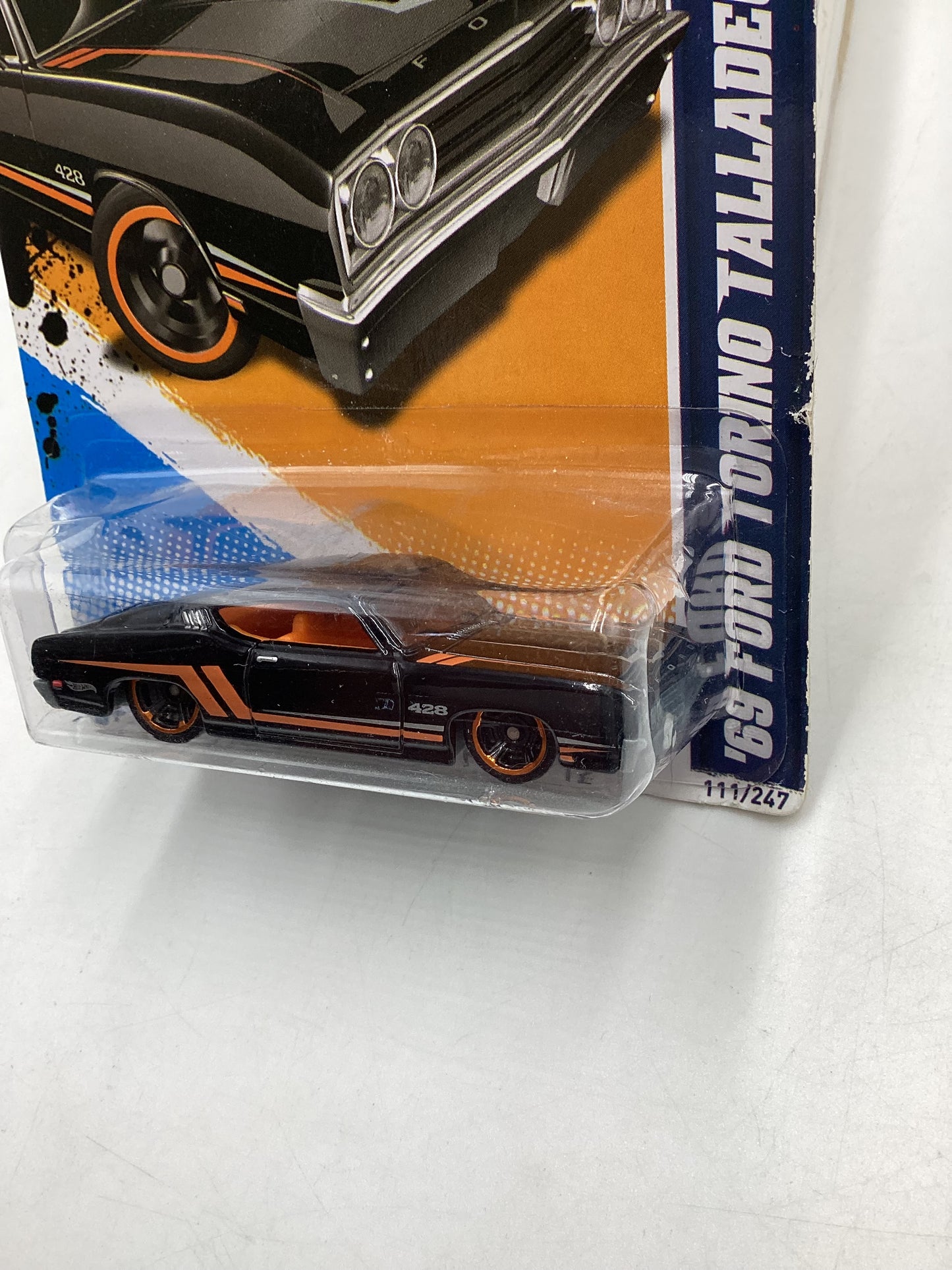 2012 Hot Wheels Muscle Mania Ford #111 69 Ford Torino Talledega Black *Bad Card* 34A