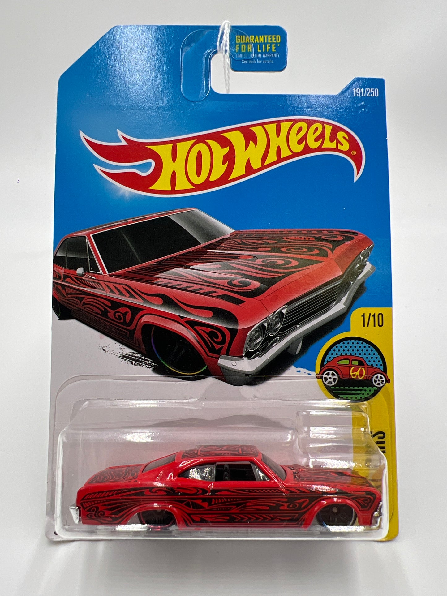 2016 Hot Wheels Art Cars #191 65 Chevy Impala Red Cracked Blister 10i