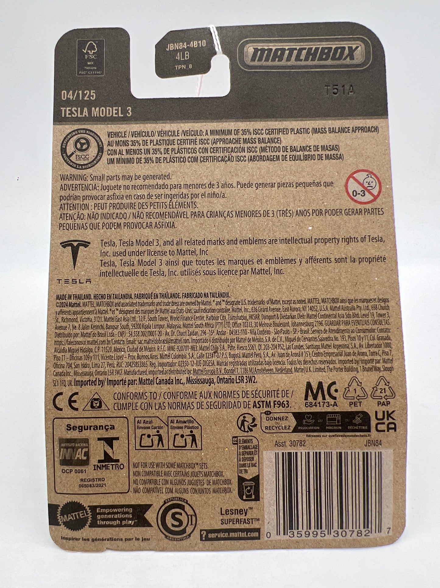 2025 Matchbox #4 Tesla Model 3 Red 211C
