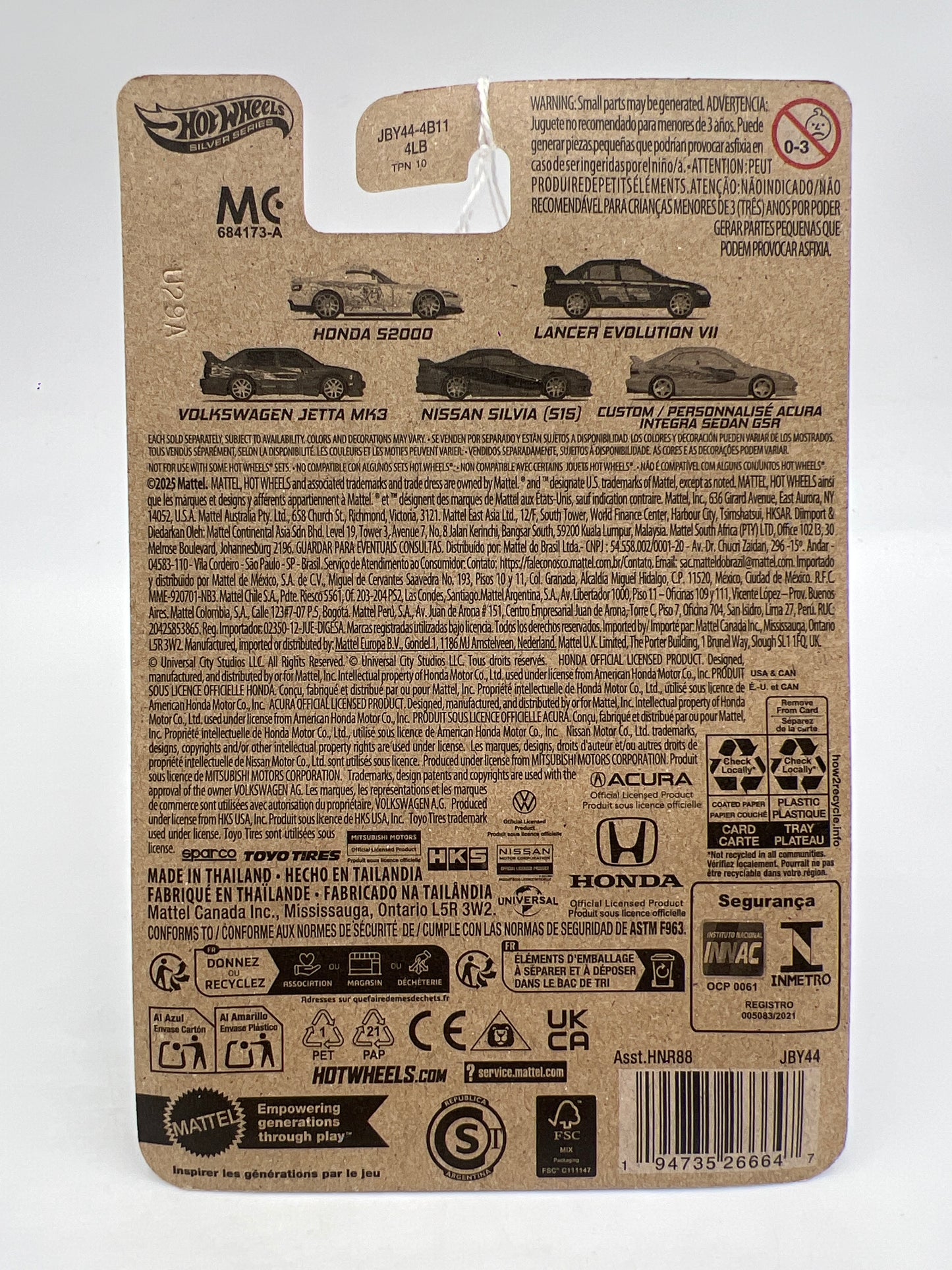 Hot Wheels Silver Series Fast & Furious Graphic Remix #1 Honda S2000 White 71B