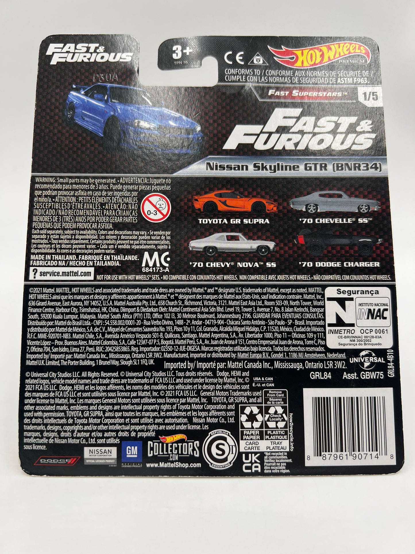 Hot Wheels Premium Fast & Furious Fast Superstars #1 Nissan Skyline GTR BNR34 Blue W/Protector