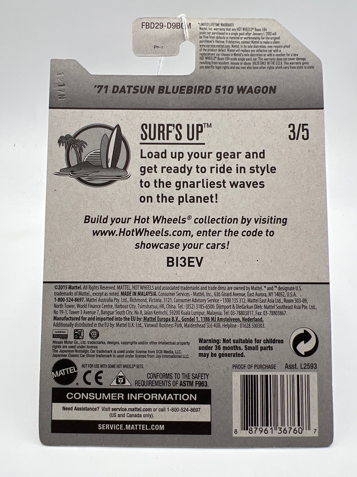 2017 Hot Wheels Factory Sealed Surfs Up #277 71 Datsun Bluebird 510 Wagon Blue (Mesh Grille) SR