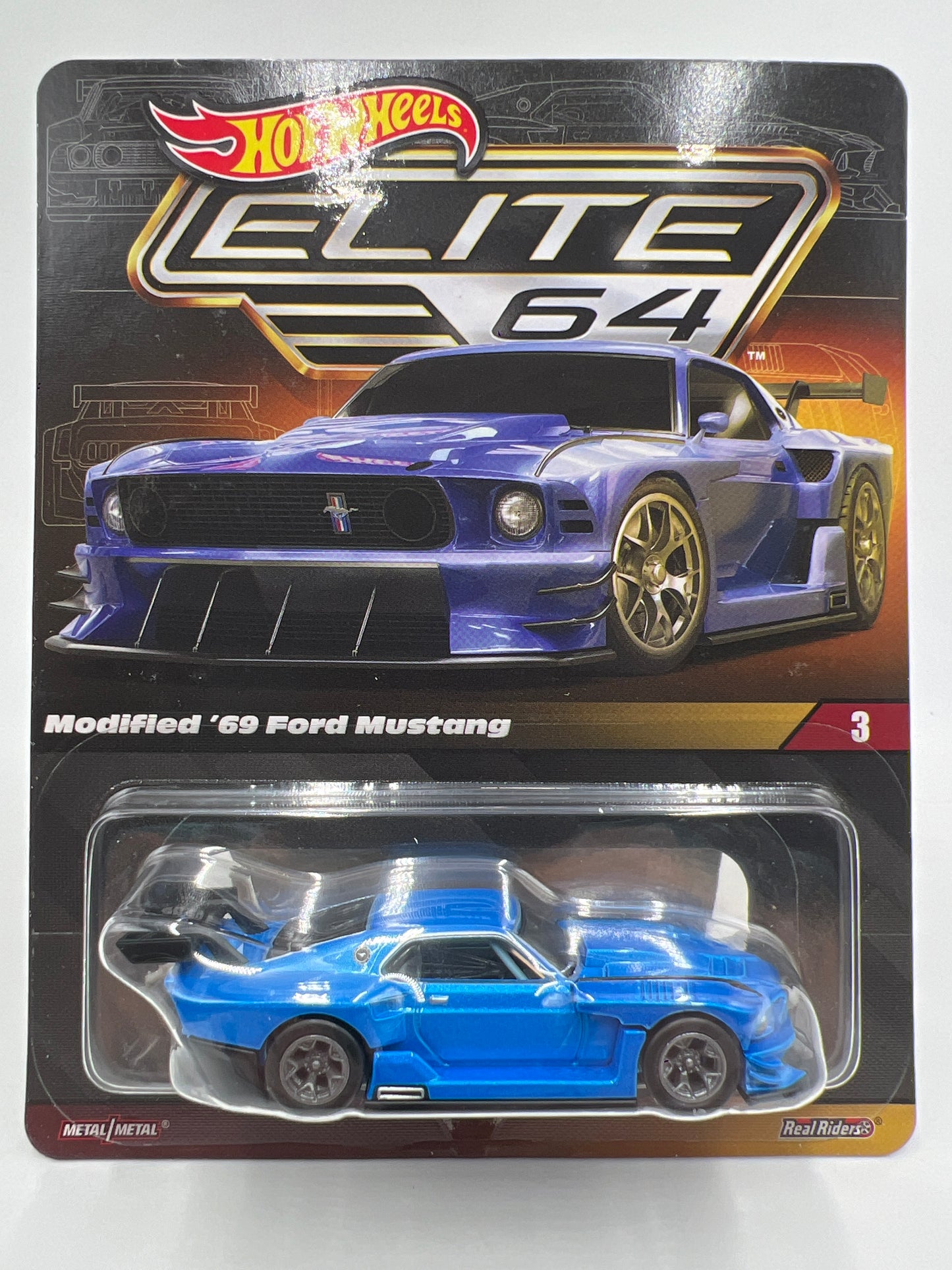 Hot Wheels RLC Elite 64 #3 Modified 69 Ford Mustang Blue W/Protector