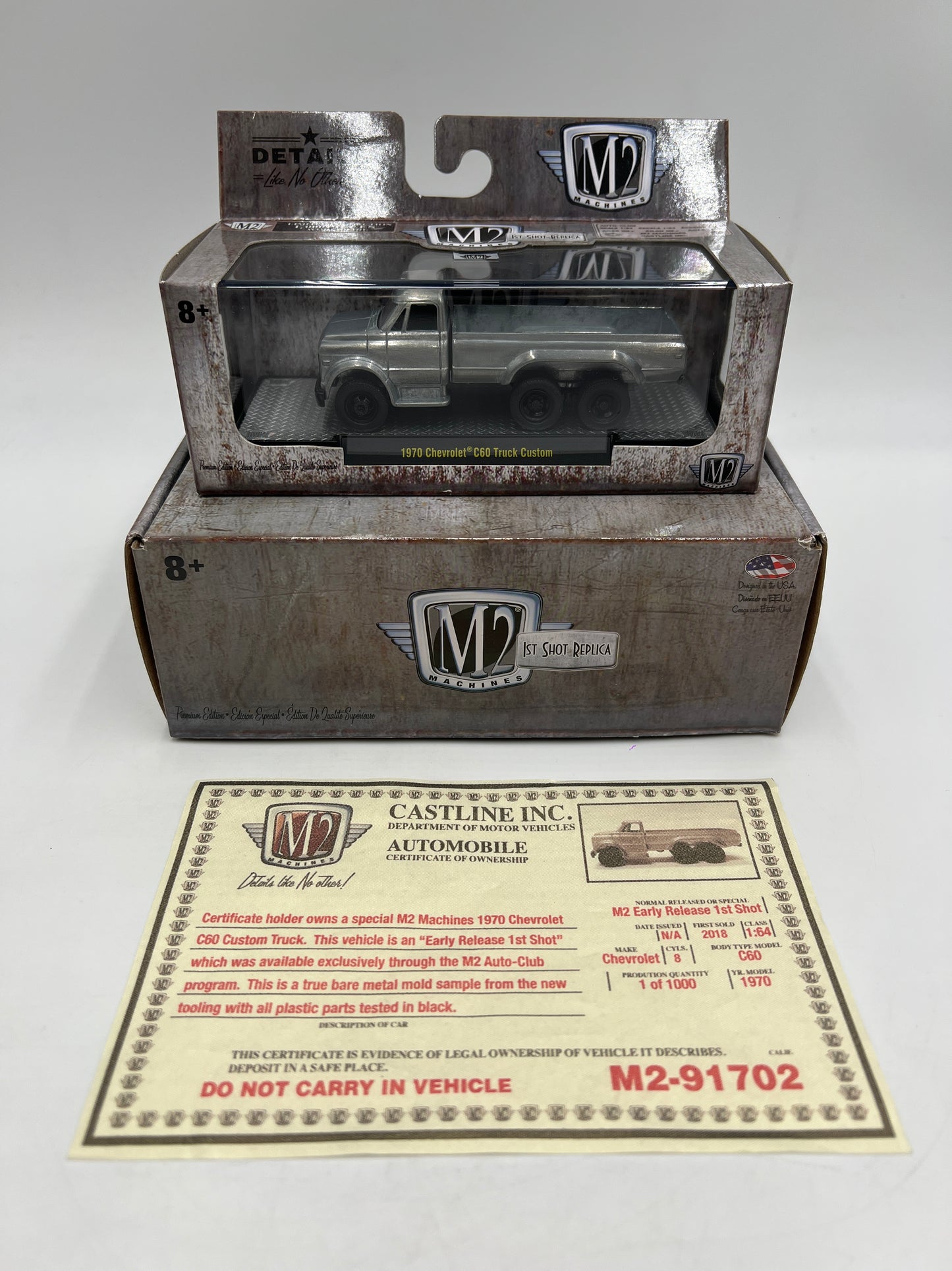 M2 Machines Auto-Club Exclusive 1st Shot Replica Raw Sample 1/1000 1970 Chevrolet C60 Truck Custom