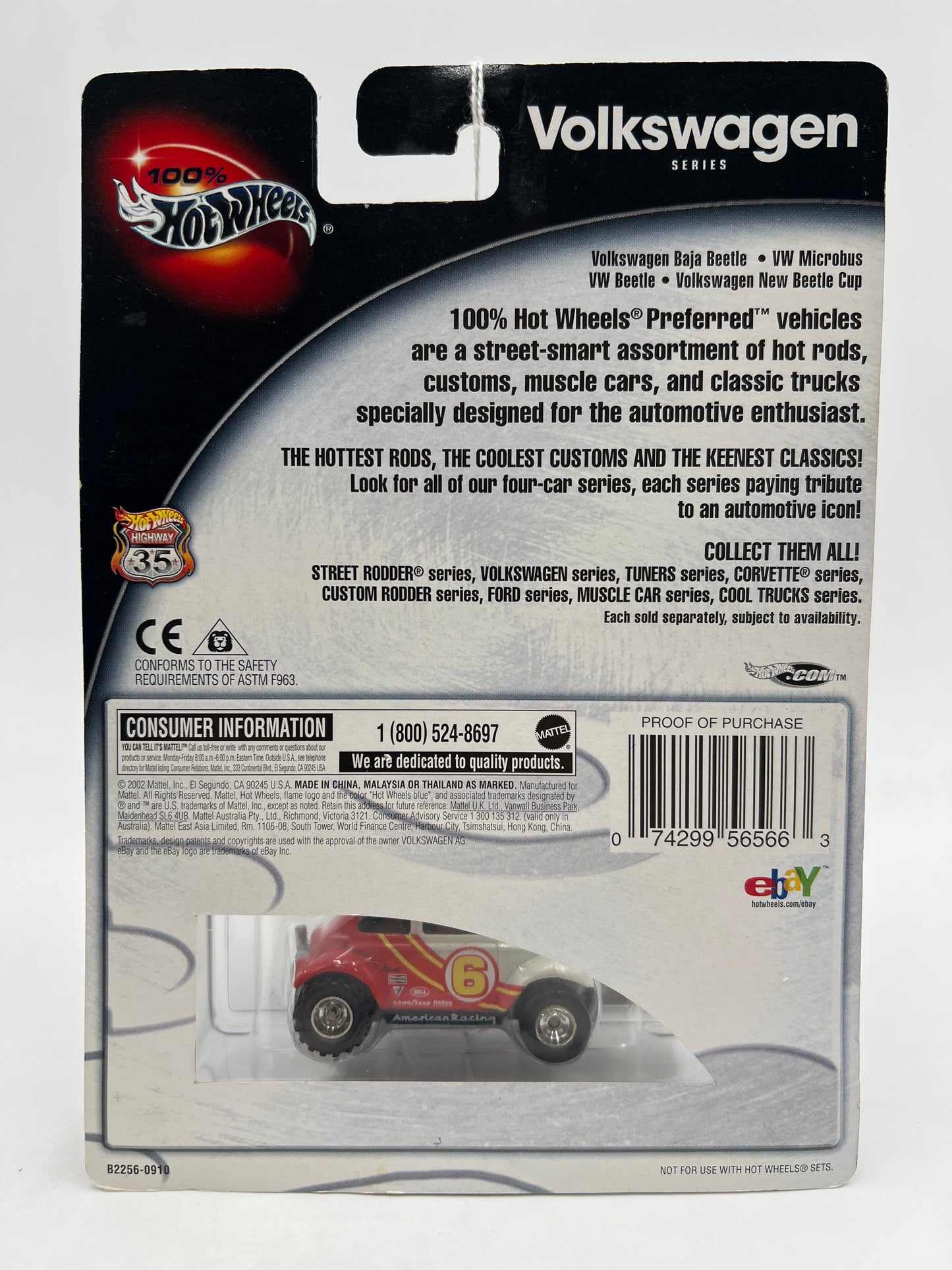 Hot Wheels Premium 100% Volkswagen Series #1 Volkswagen Baja Beetle White/Red 244H