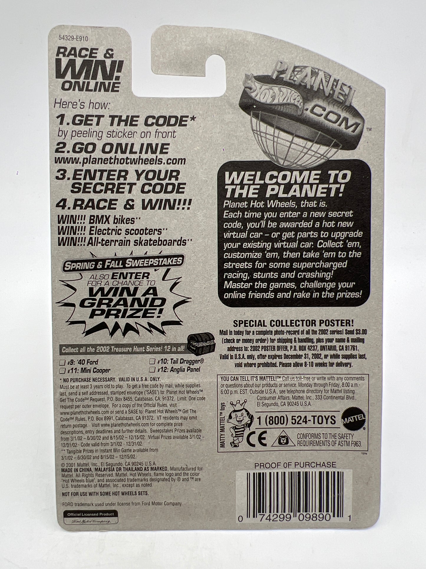 2002 Hot Wheels Treasure Hunt #9 Factory Sealed 40 Ford Light Blue W/Real Riders 273C