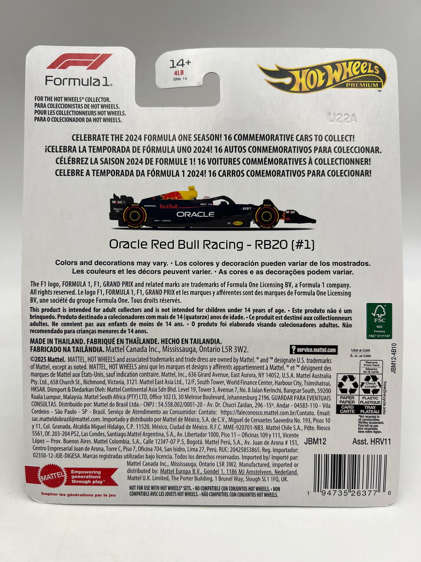 Hot Wheels Premium Formula 1 2024 Oracle Red Bull Racing RB20 #1 242B