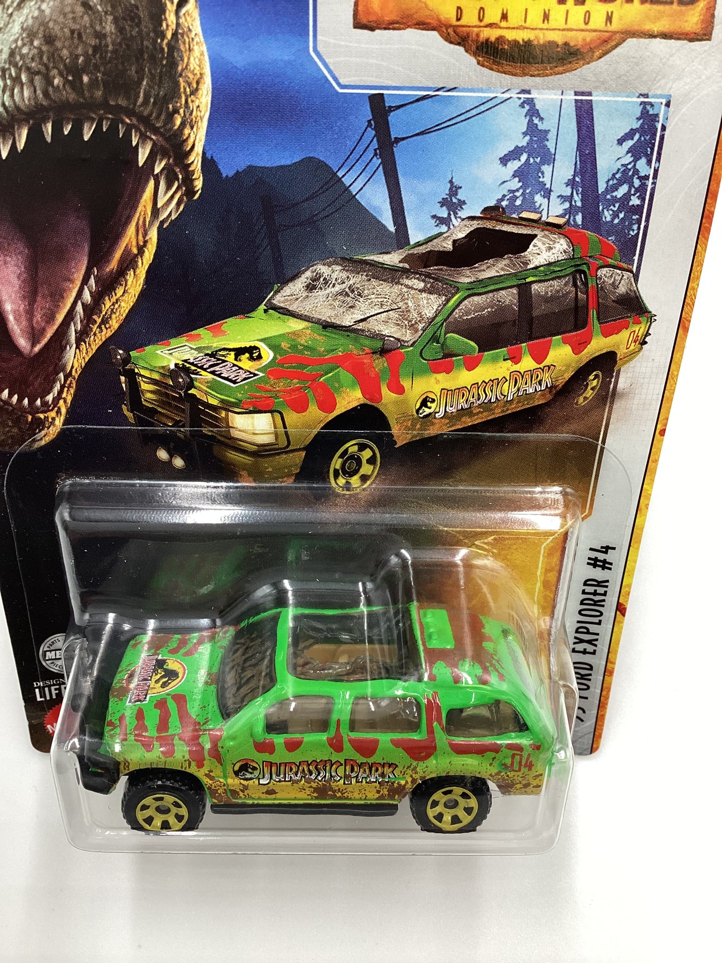 2022 Matchbox Jurassic World Domination 93 Ford Explorer #4 Green Wrecked 163A