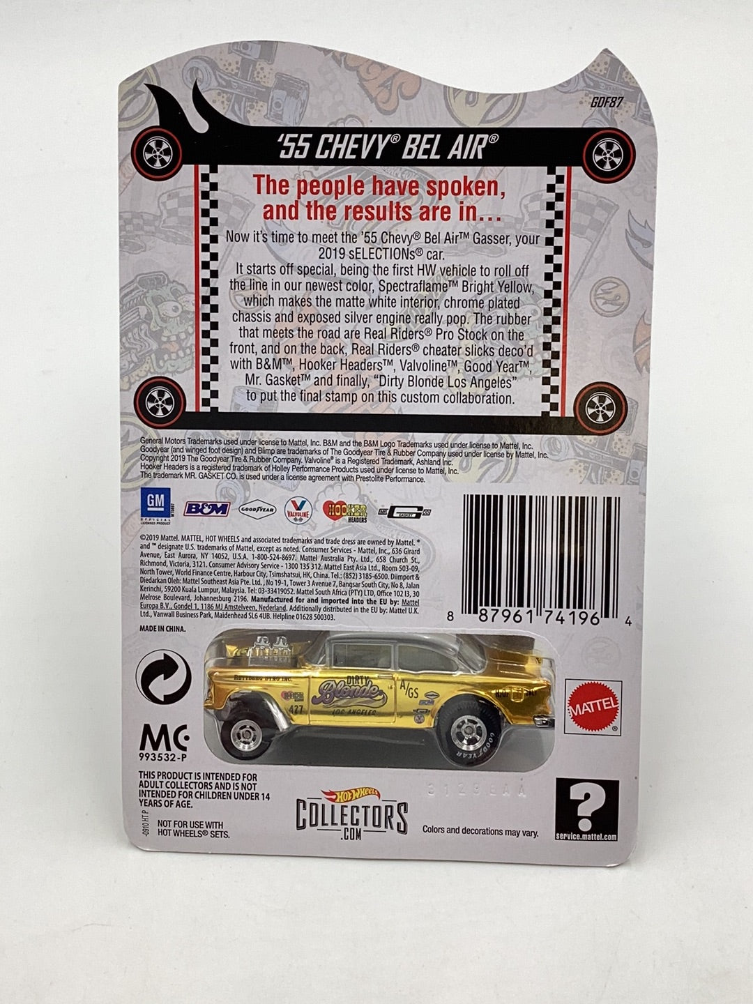 Hot wheels 2019 Selections Series redline club 55 Chevy Bel Air Gasser with protector