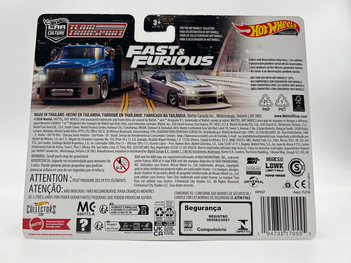 Hot Wheels Team Transport Fast & Furious LB-ER34 Super Silhouette Nissan Skyline & Carry On W/Protector