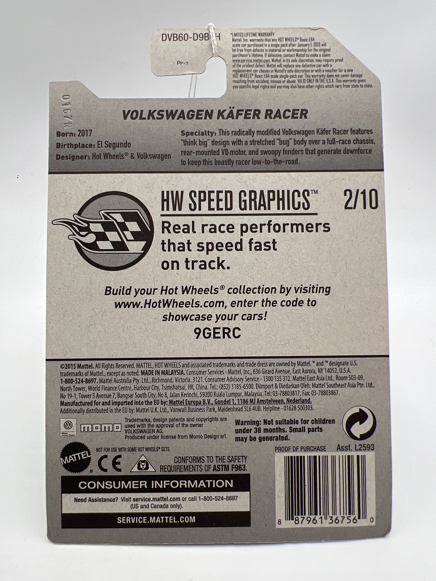 2017 Hot Wheels Speed Graphics #156 Volkswagen Kafer Racer Momo Black 97F