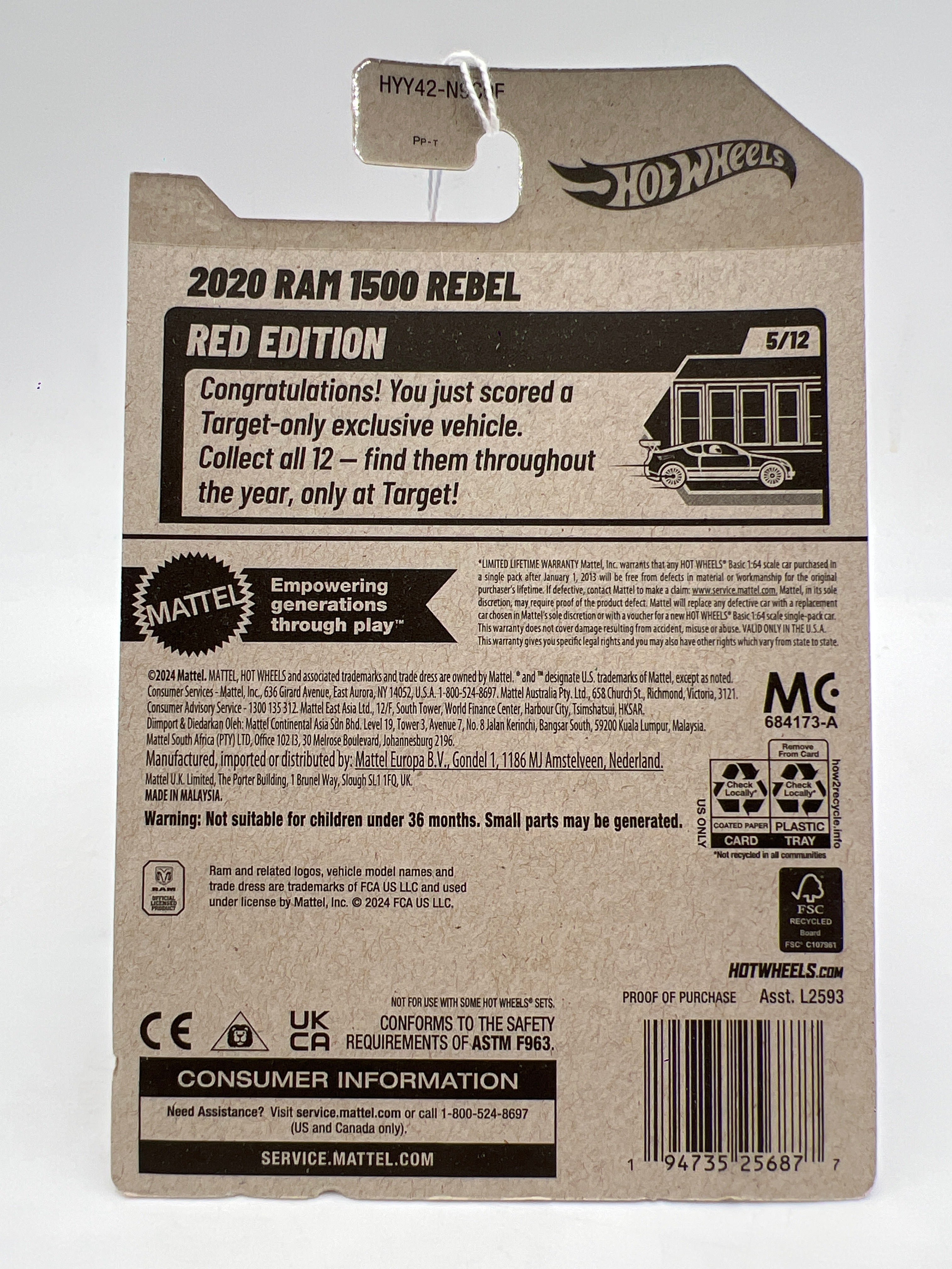 2025 Hot Wheels F Case Target Red Edition #39 2020 Ram 1500 Rebel