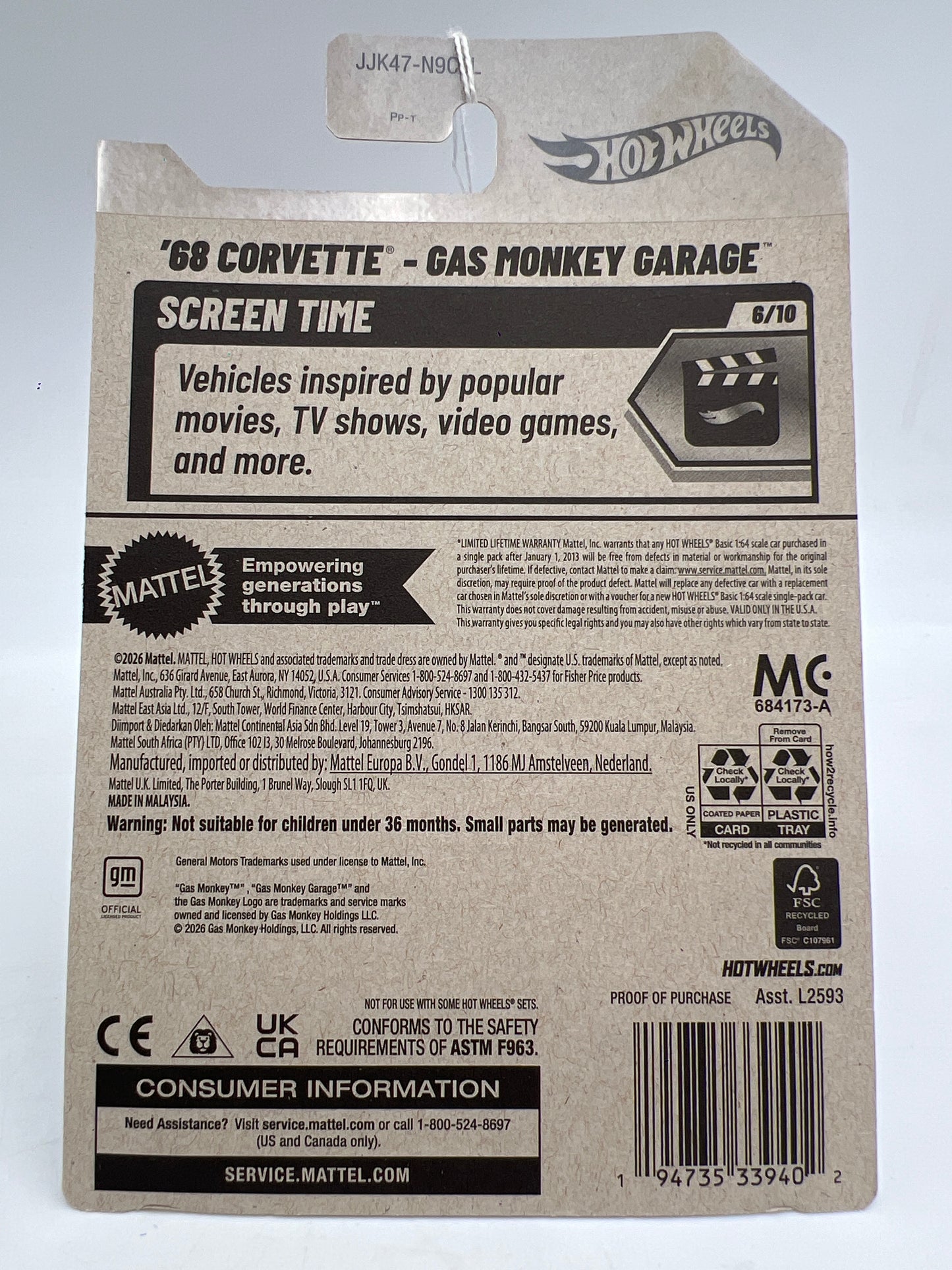 2026 Hot Wheels L Case #214 68 Corvette Gold Gas Monkey Garage