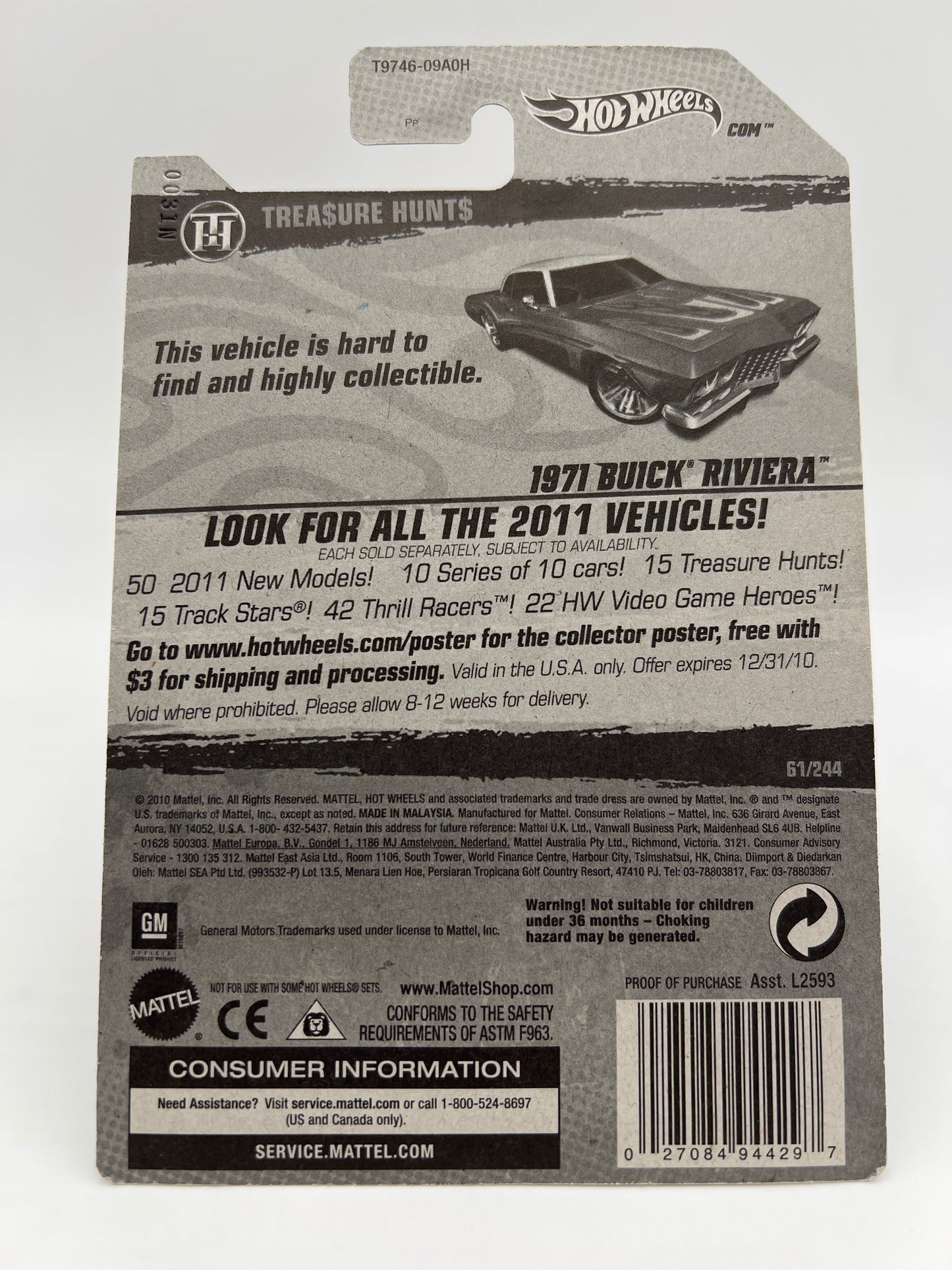 2011 Hot Wheels Super Treasure Hunt #61 1971 Buick Riviera Red W/Protector