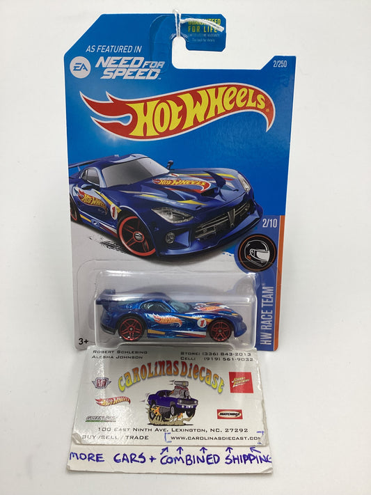 2016 Hot Wheels #2 SRT Viper GTS-R Blue Need For Speed Card 60F