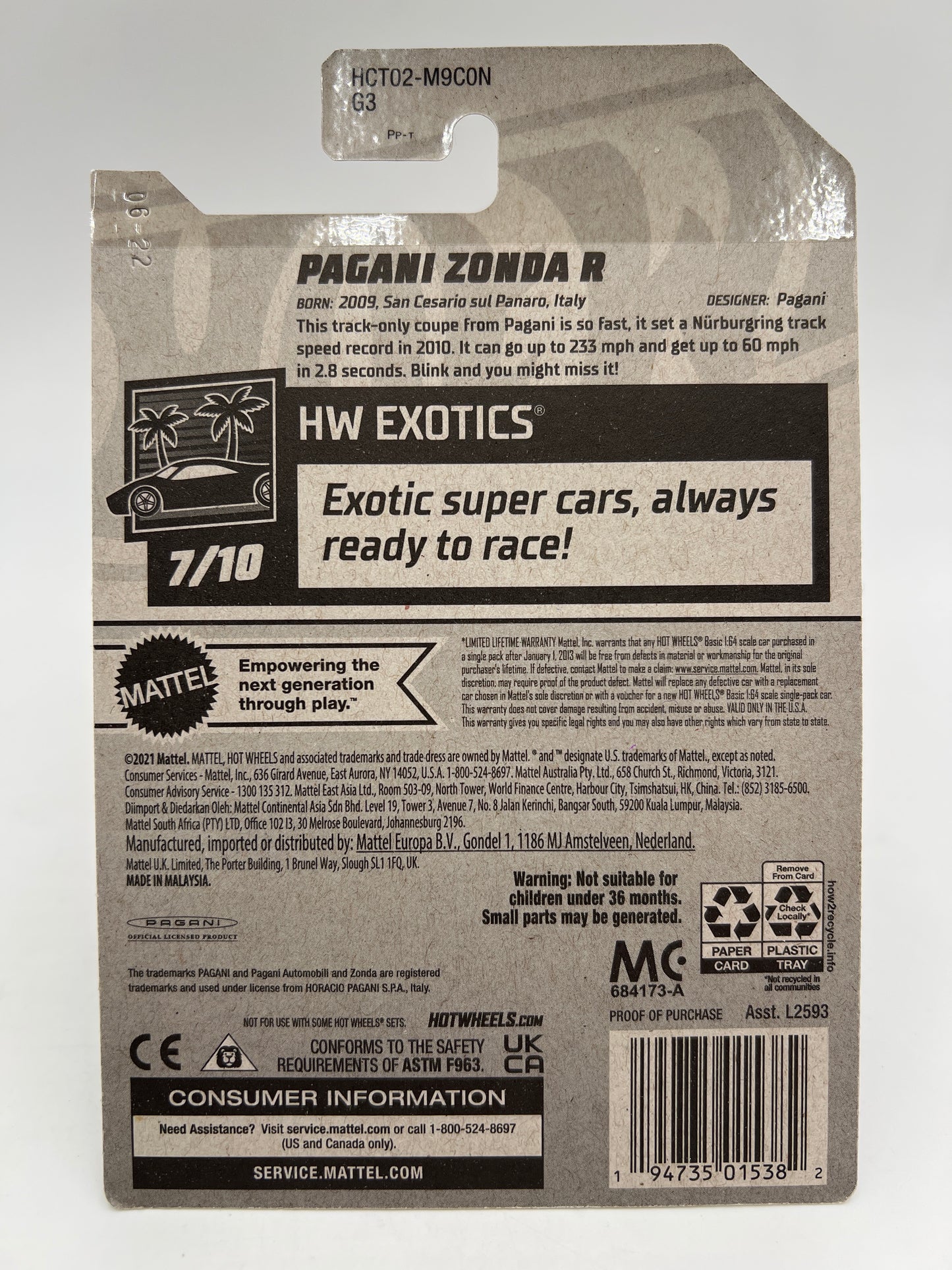 Hot Wheels Pagani Zonda R Wheel Swap Custom On Card W/Protector SR