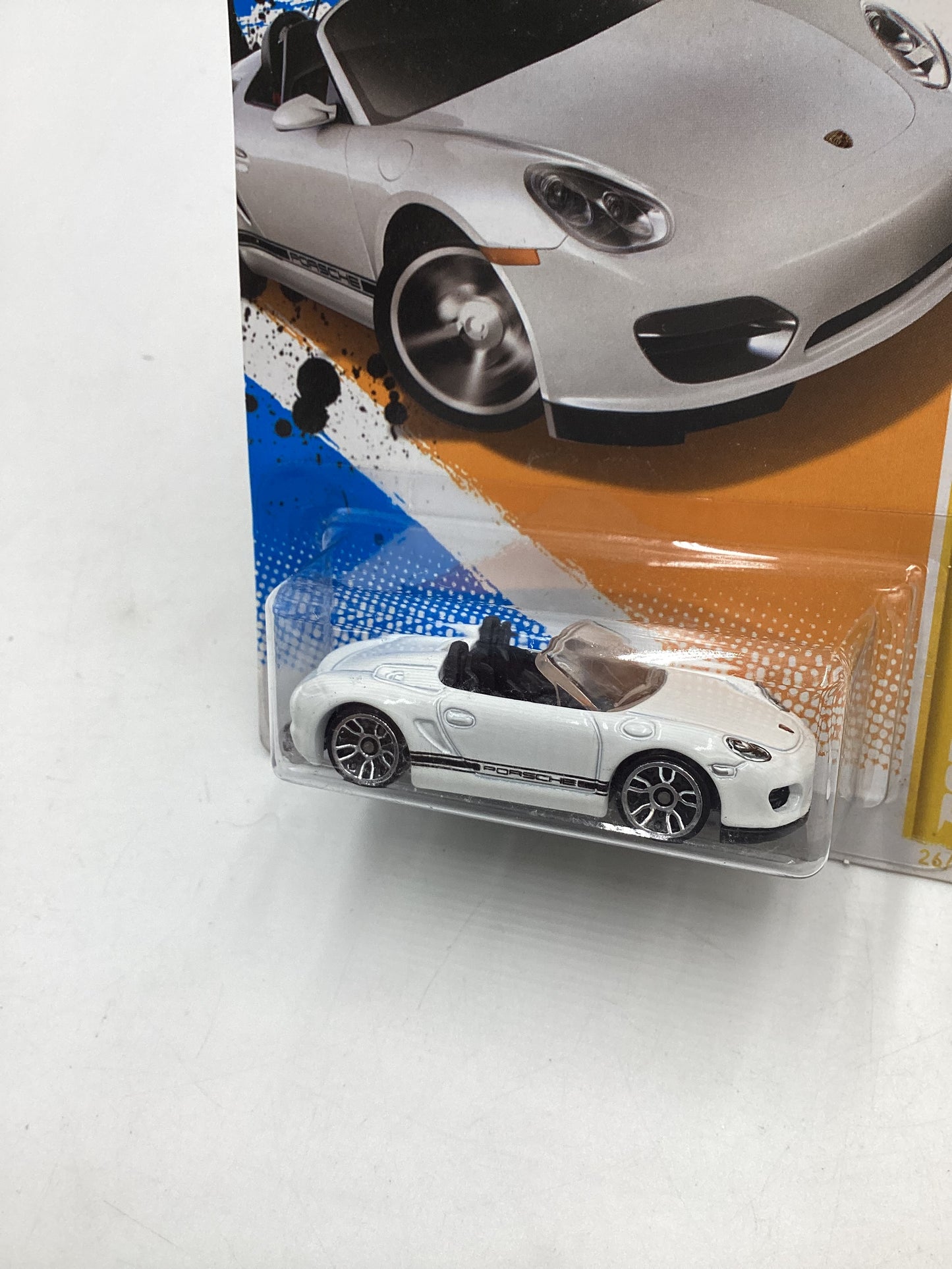 2012 Hot Wheels New Models #26 Porsche Boxster Spyder White “Bad Card”