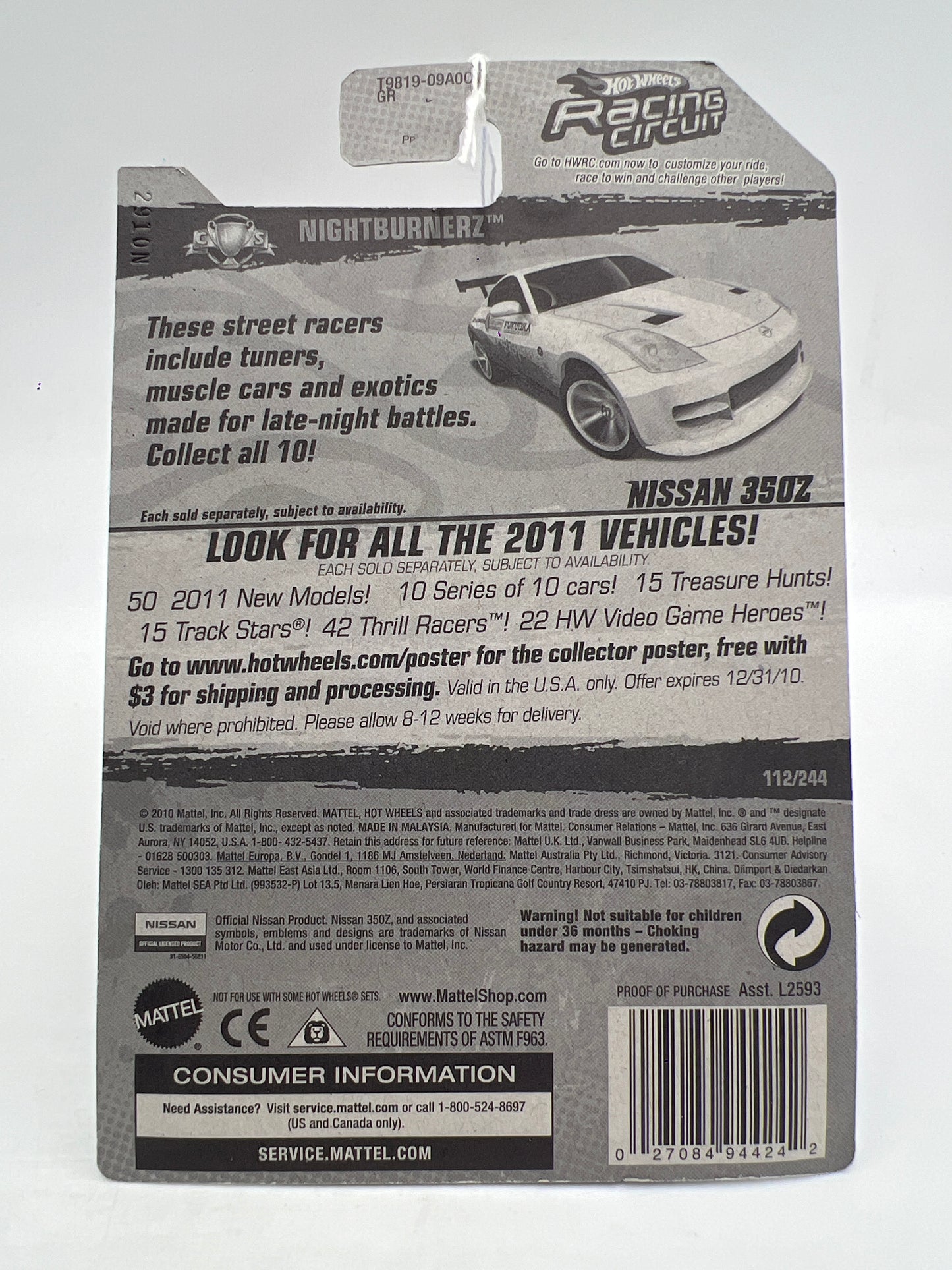 2011 Hot Wheels Nightburnerz #112 Nissan 350Z White