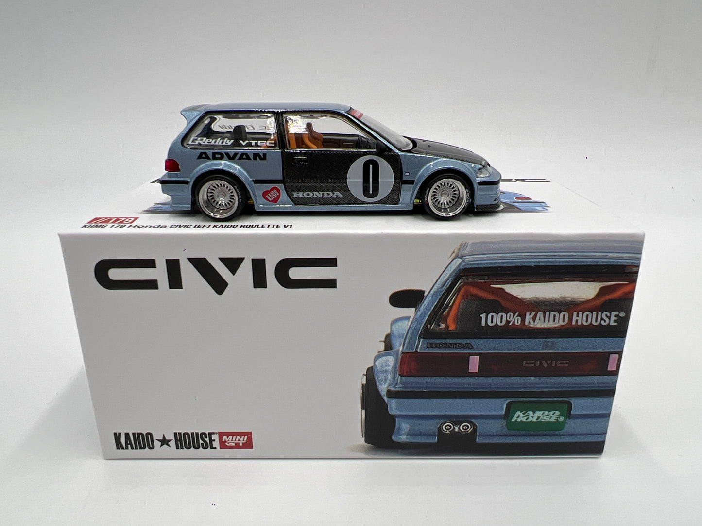 Mini GT Kaido House #179 Honda Civic EF Kaido Roulette V1 Light Blue