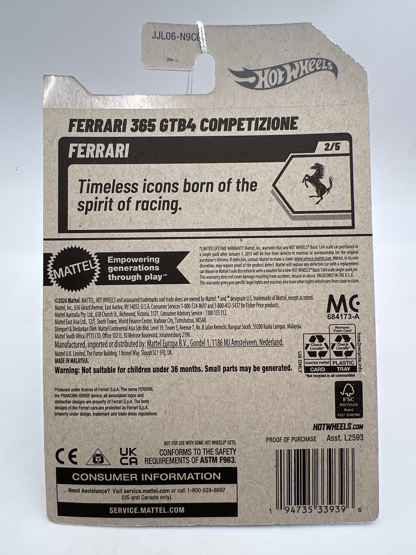 2026 Hot Wheels K Case #62 Ferrari 365 GTB4 Competizione White