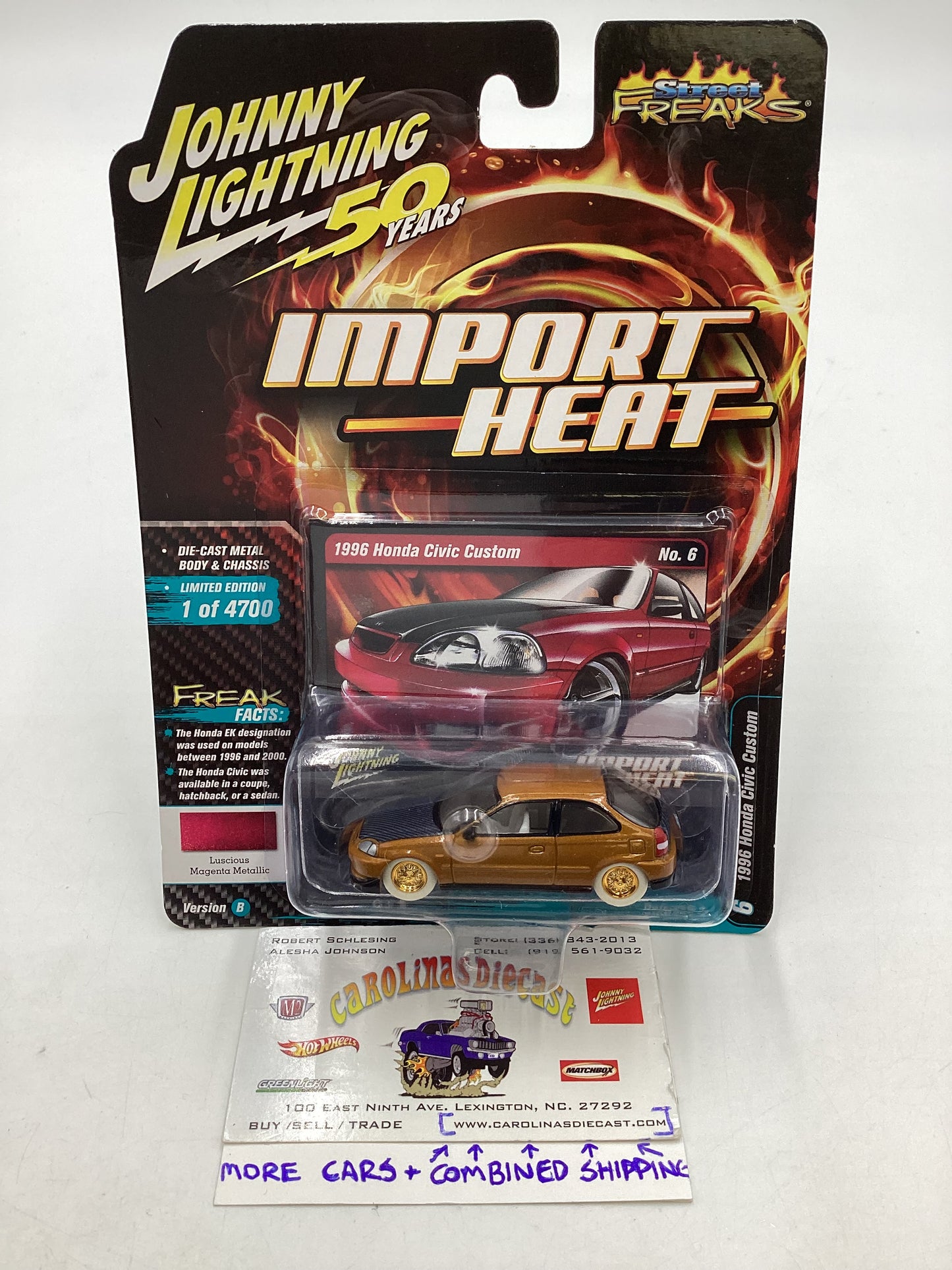 Johnny Lightning Import Heat 1996 Honda Civic Custom white lightning CHASE W/protector