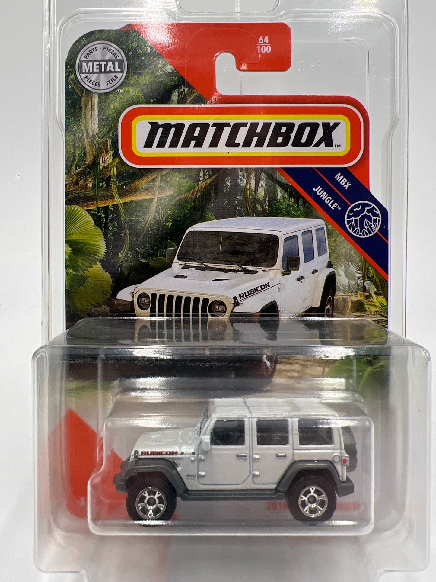 Matchbox MBX Jungle #64 2018 Jeep Wrangler JL White W/Protector