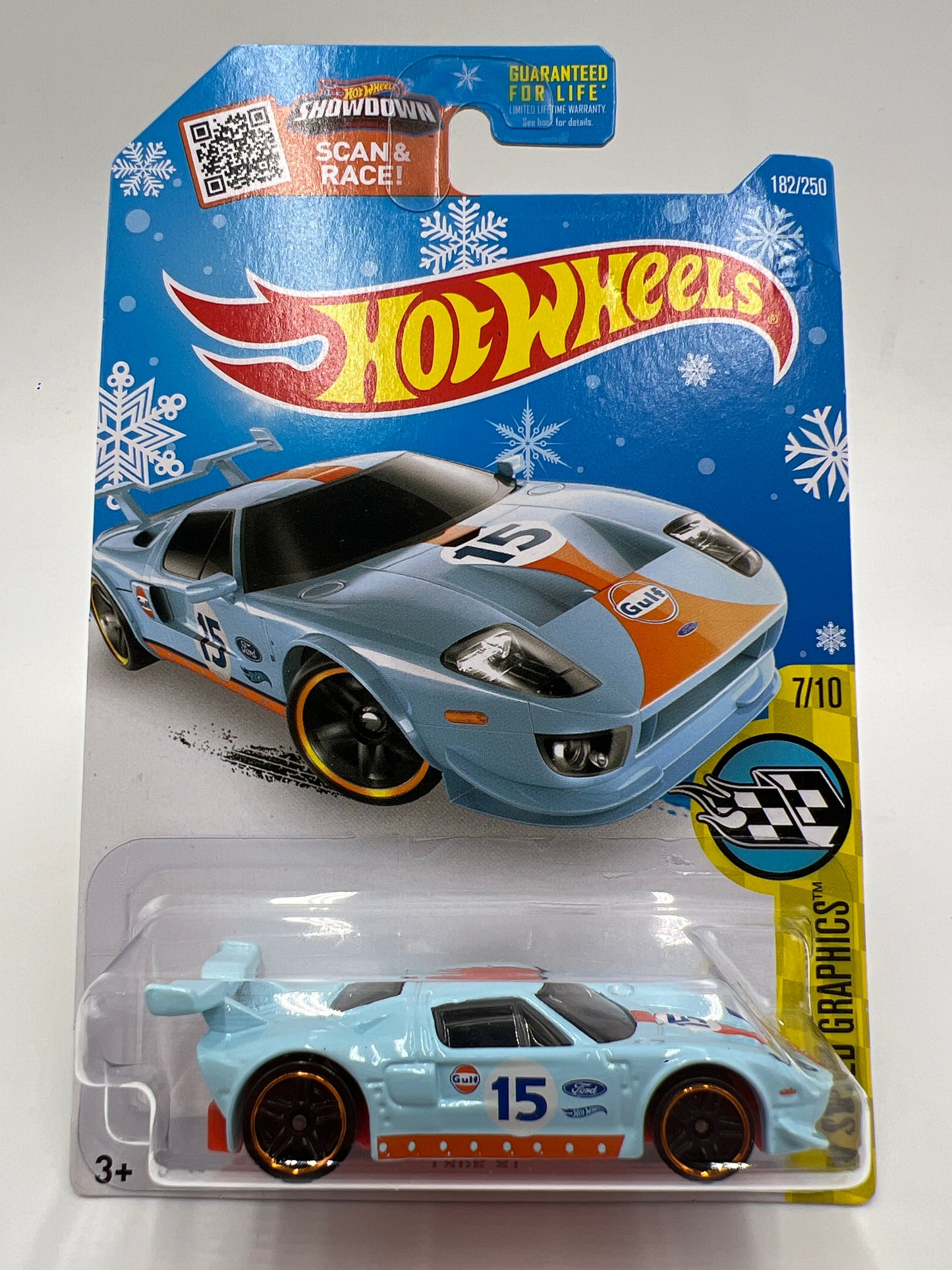 2016 Hot Wheels Target Exclusive Snowflake Card #182 Ford GT Gulf Blue W/Protector