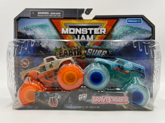 Monster Jam Earth Vs Surf Series 1 Walmart Exclusive Whiplash Vs Grave Digger
