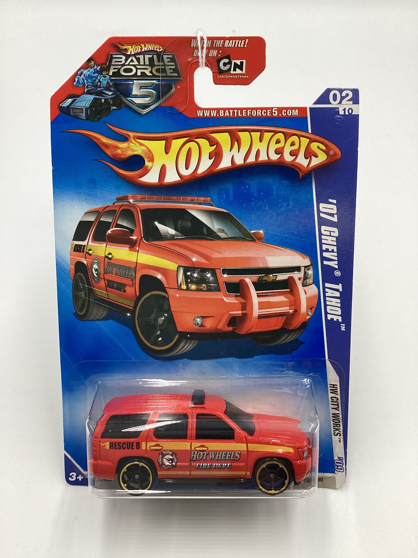 2009 Hot Wheels #108 07 Chevy Tahoe Fire Dept. Red Battle Force 5 Card 17A