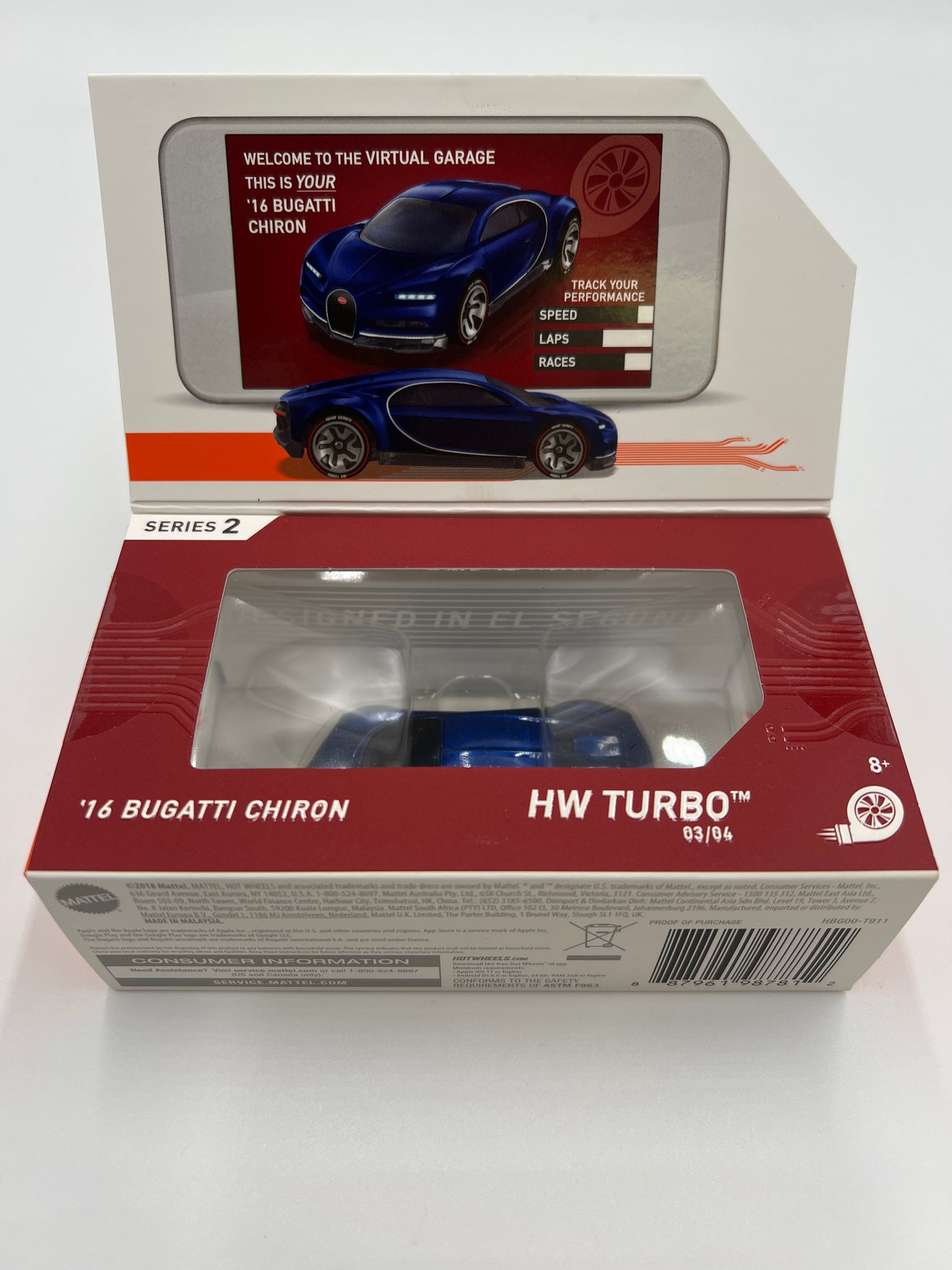 Hot Wheels iD Turbo Series 2 #3 16 Bugatti Chiron Blue Opened