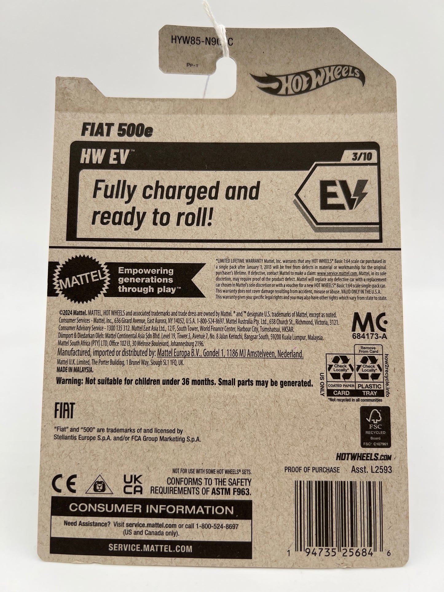 2025 Hot Wheels C Case #33 Fiat 500e Gold 63D