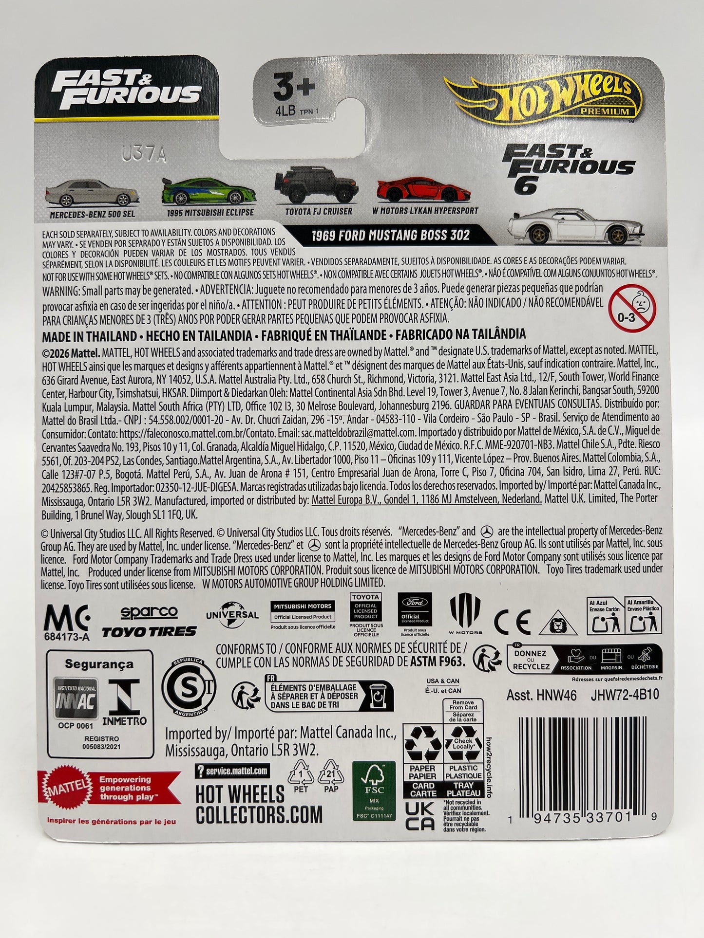 2026 Hot Wheels Premium Fast & Furious 25th Anniversary #3 1969 Ford Mustang Boss 302 White 249B