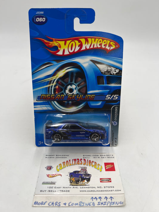 2006 Hot Wheels Dropstars #060 Nissan Skyline Dark Blue HTF W/Protector