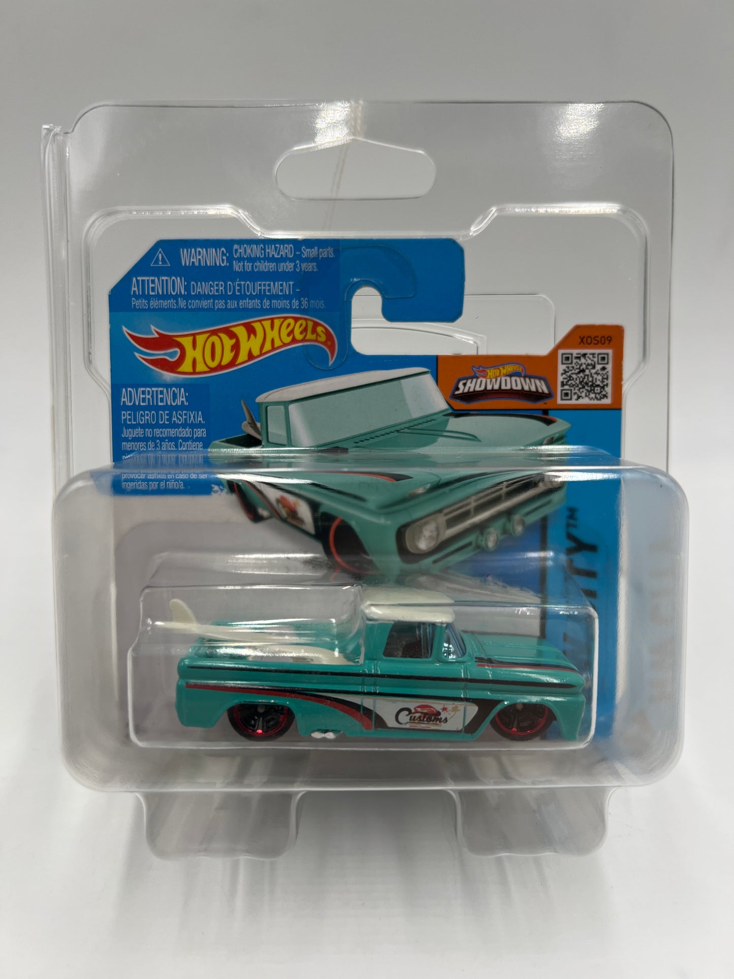 2015 Hot Wheels Short Card HW City #72 Custom 62 Chevy Turquoise Blue W/Protector