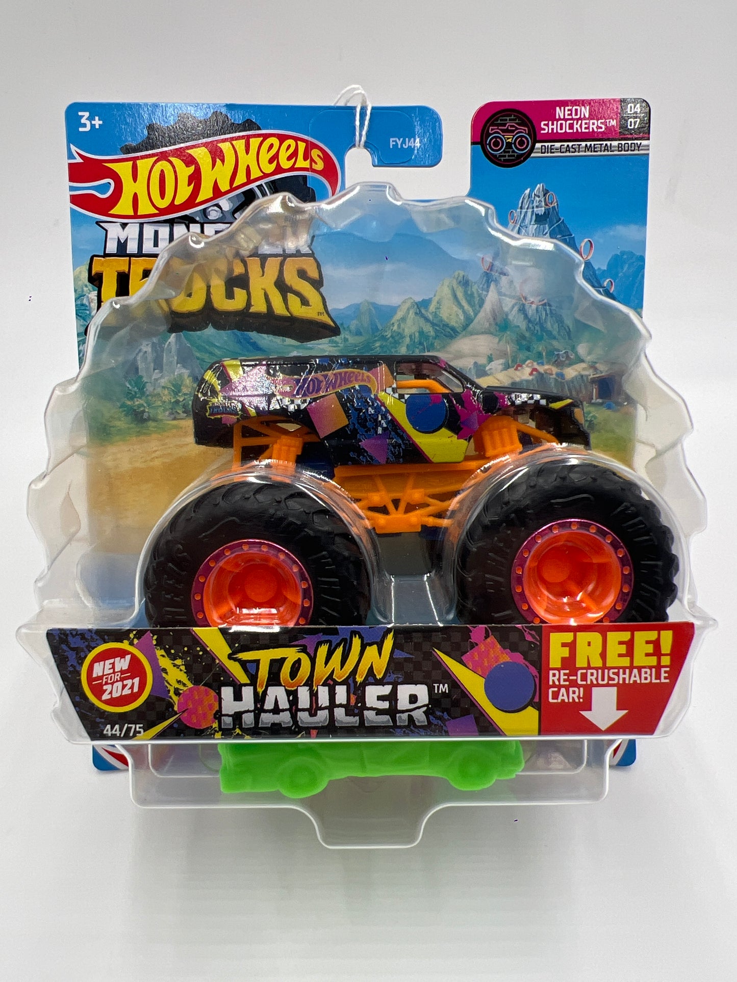2021 Hot Wheels Monster Trucks Neon Shockers #44 Town Hauler 131i