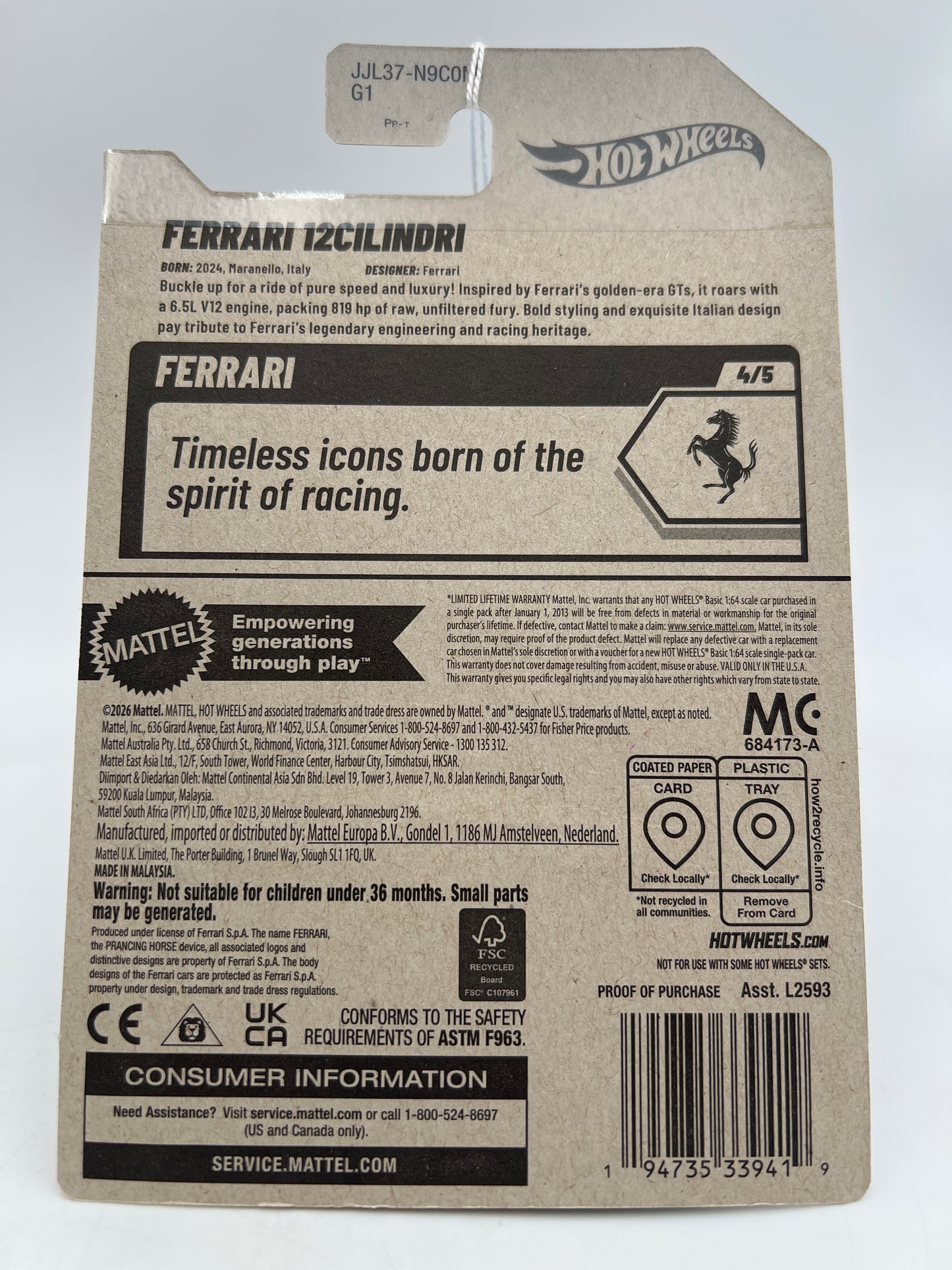 2026 Hot Wheels M Case ERROR Lucid Air On Ferrari 12Cilindri Card