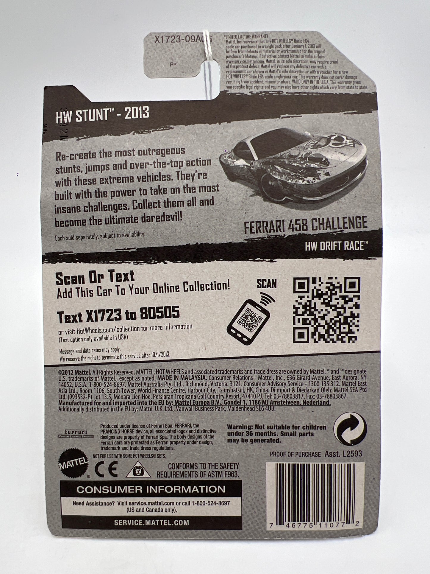 2013 Hot Wheels Stunt #81 Ferrari 458 Challenge White