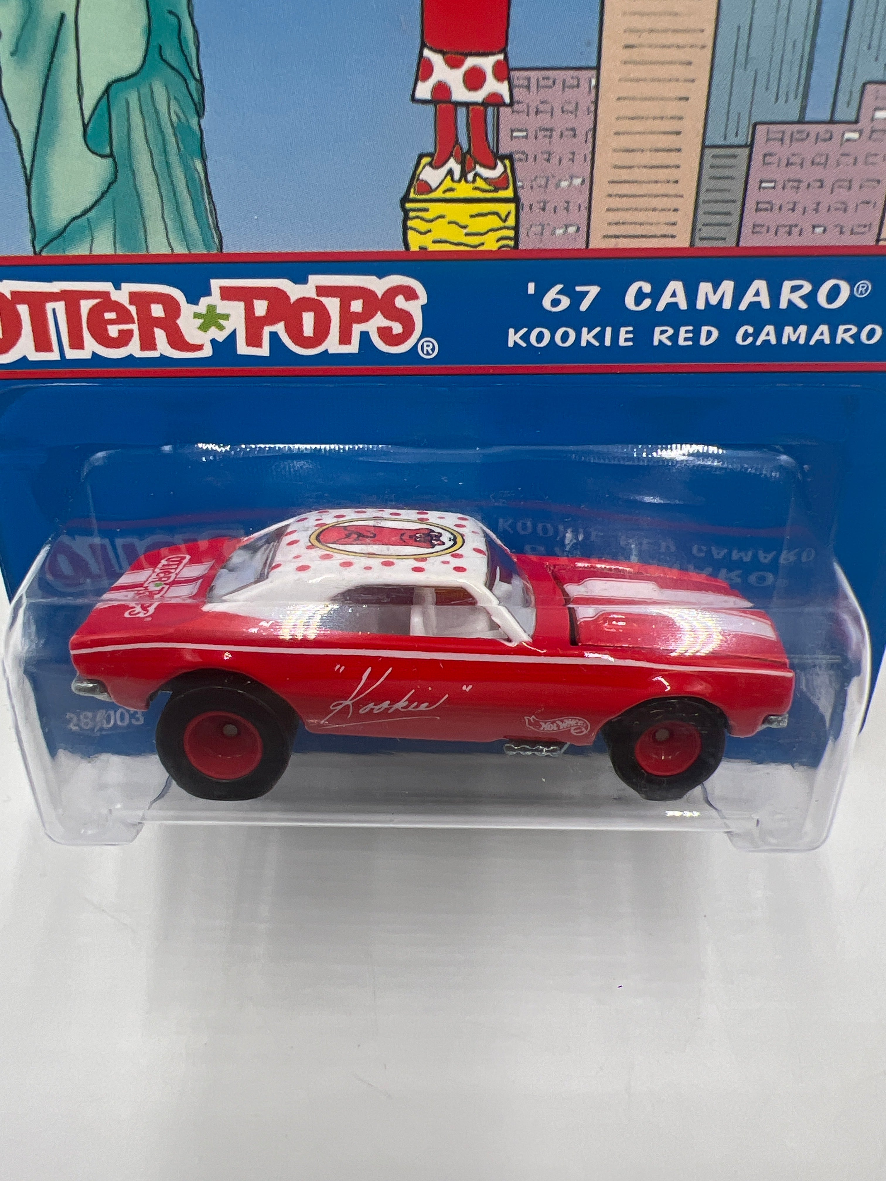 Hotwheels otter pop 67 Camaro good car with twin towers on card