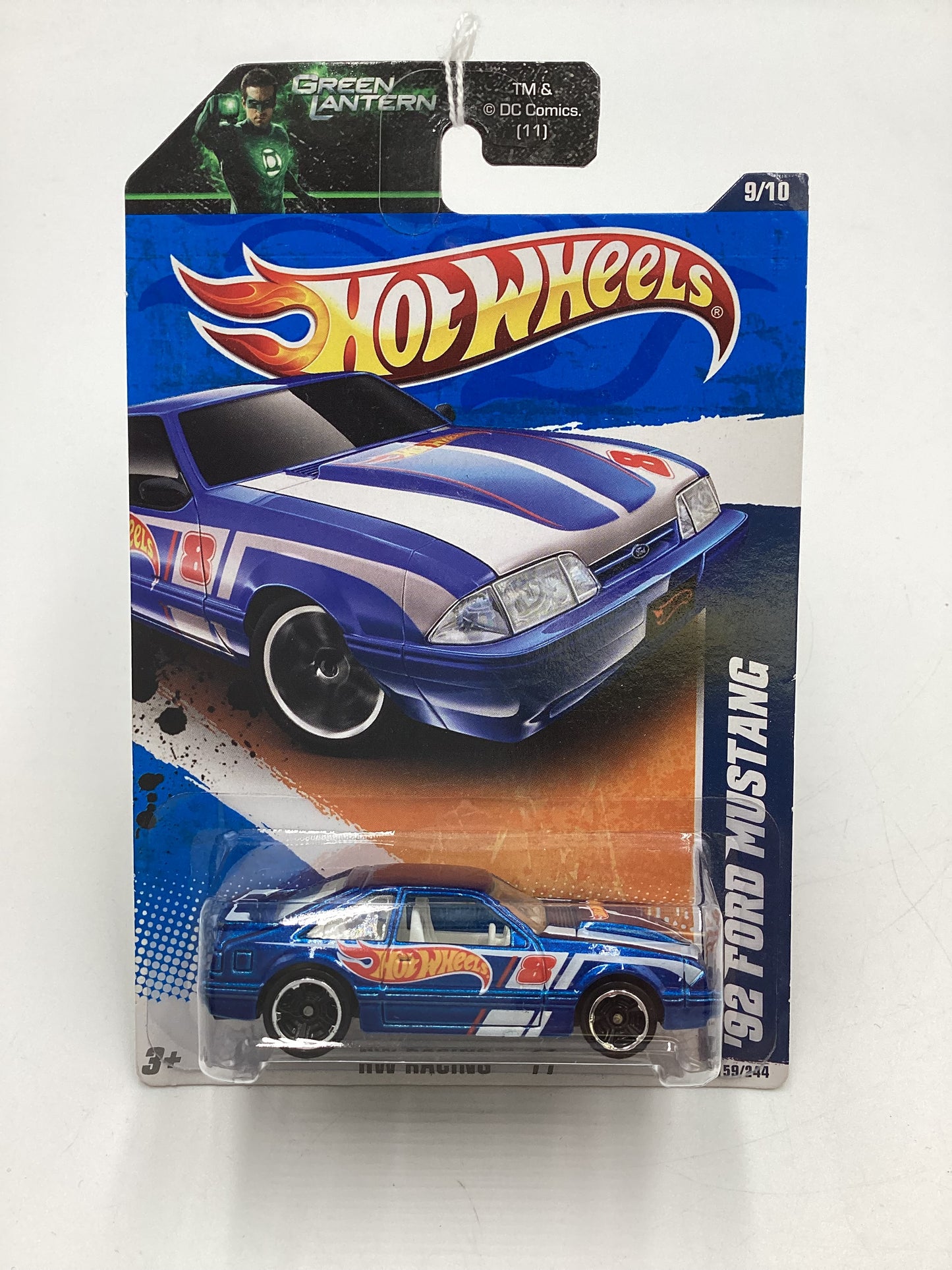 2011 Hot Wheels HW Racing #159 92 Ford Mustang Blue Green Lantern Card 19C