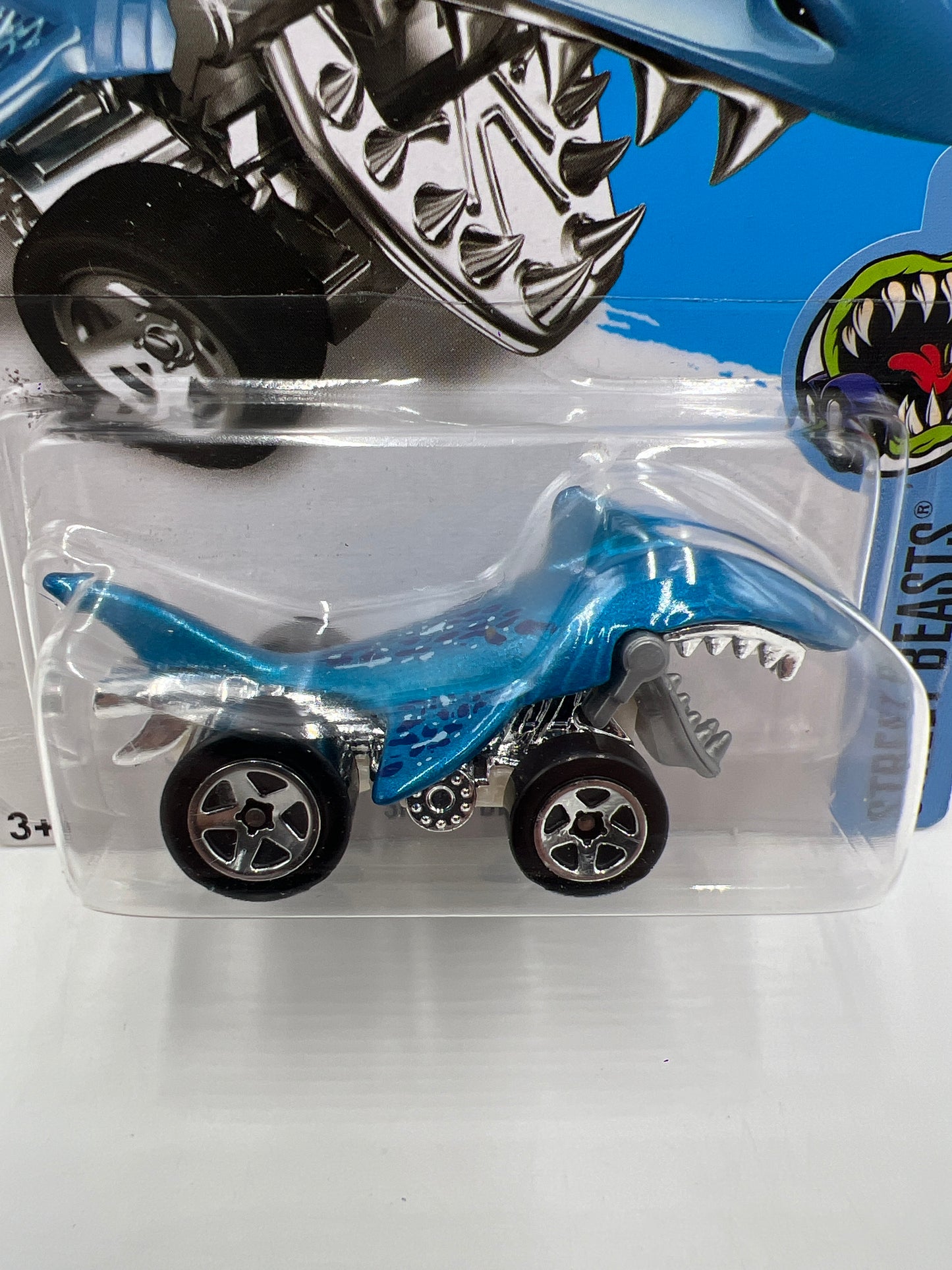 2016 Hot Wheels Street Beasts #208 Shark Bite Blue W/Protector Cracked Blister
