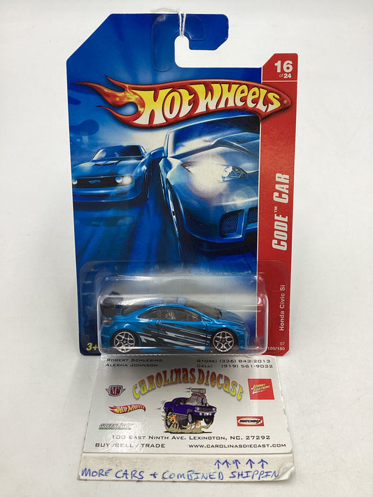 2007 Hot wheels #100 Code Car Blue Honda Civic Si