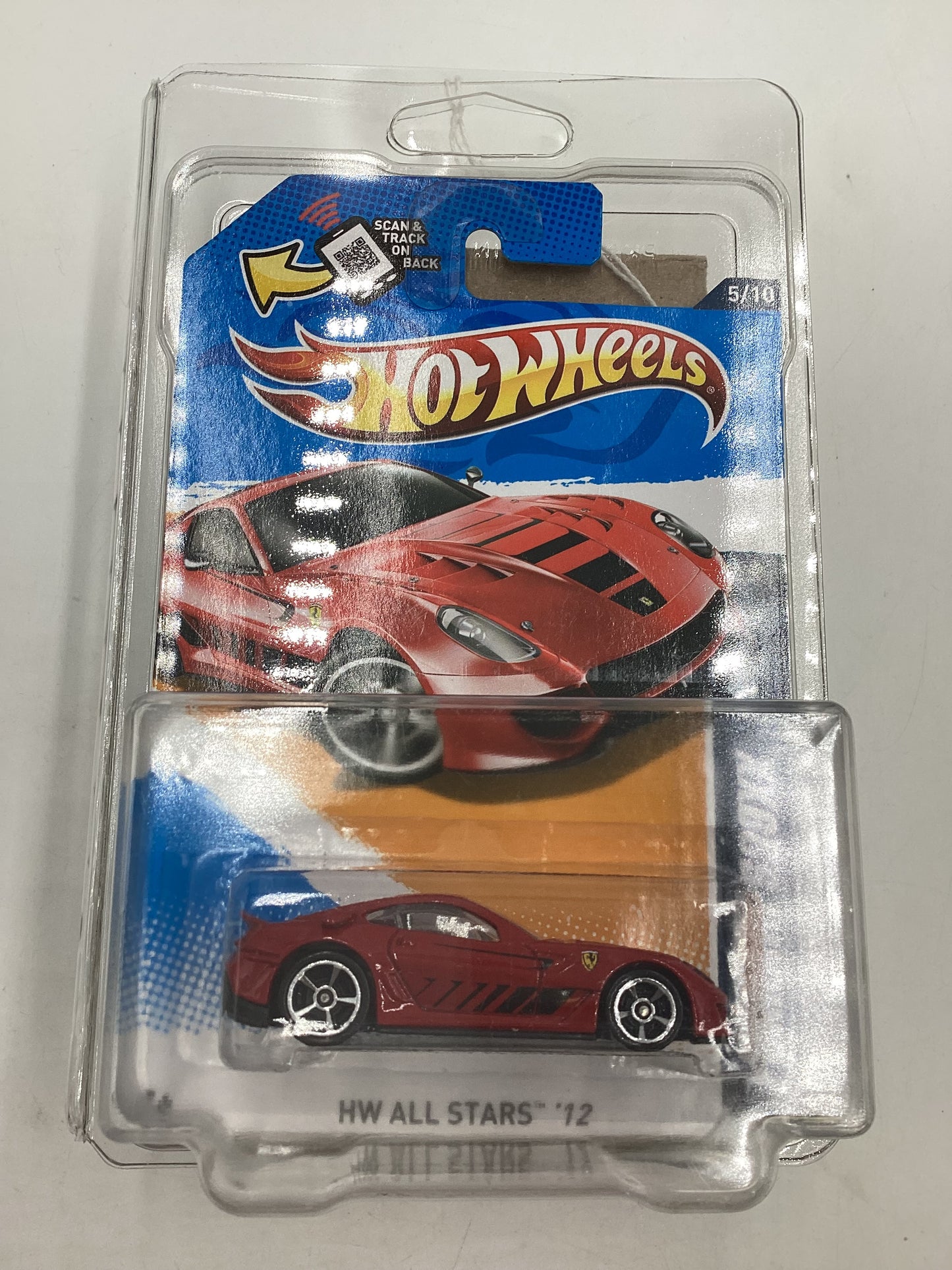 2012 Hot wheels #125 Red Ferrari 599XX with protector