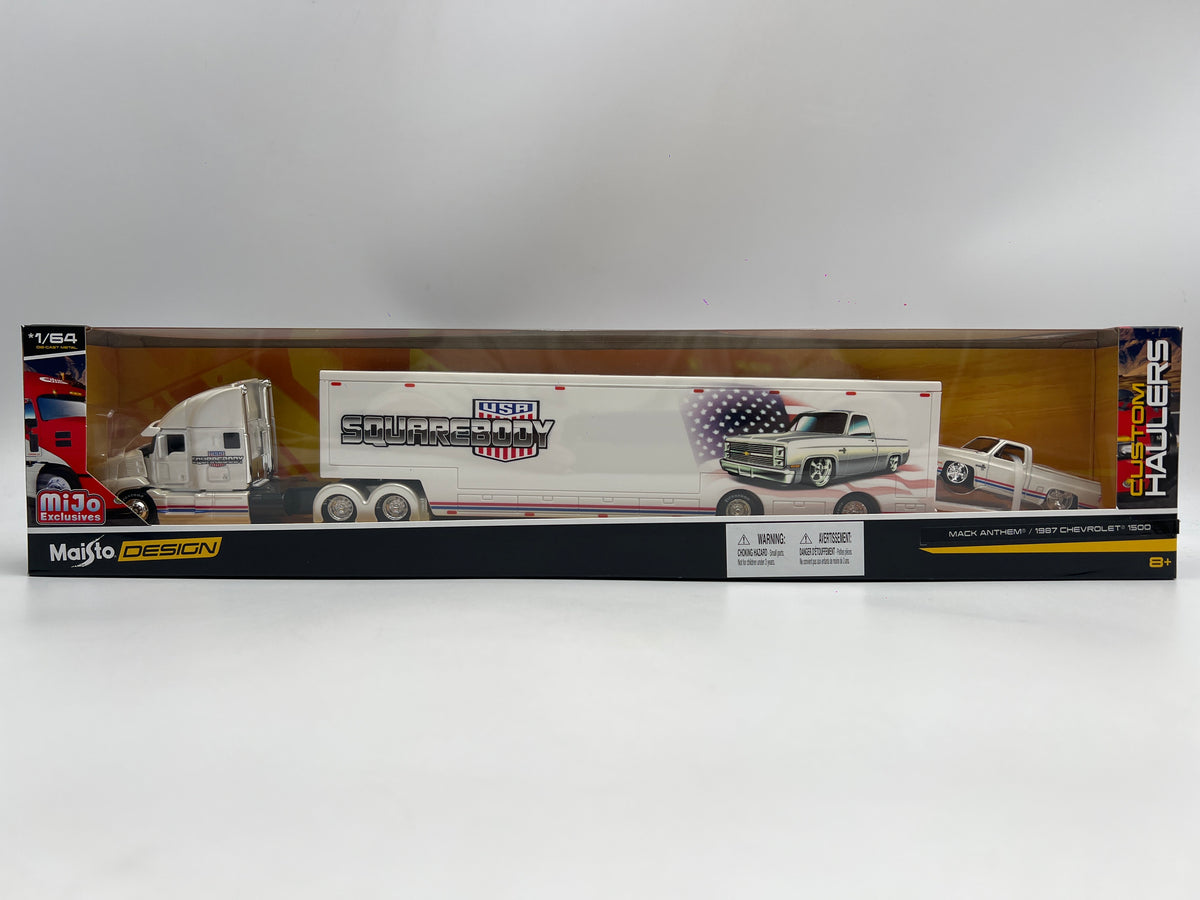 Maisto Design 1/64 Mijo Exclusive Squarebody USA Mack Anthem & 1987 Chevrolet 1500