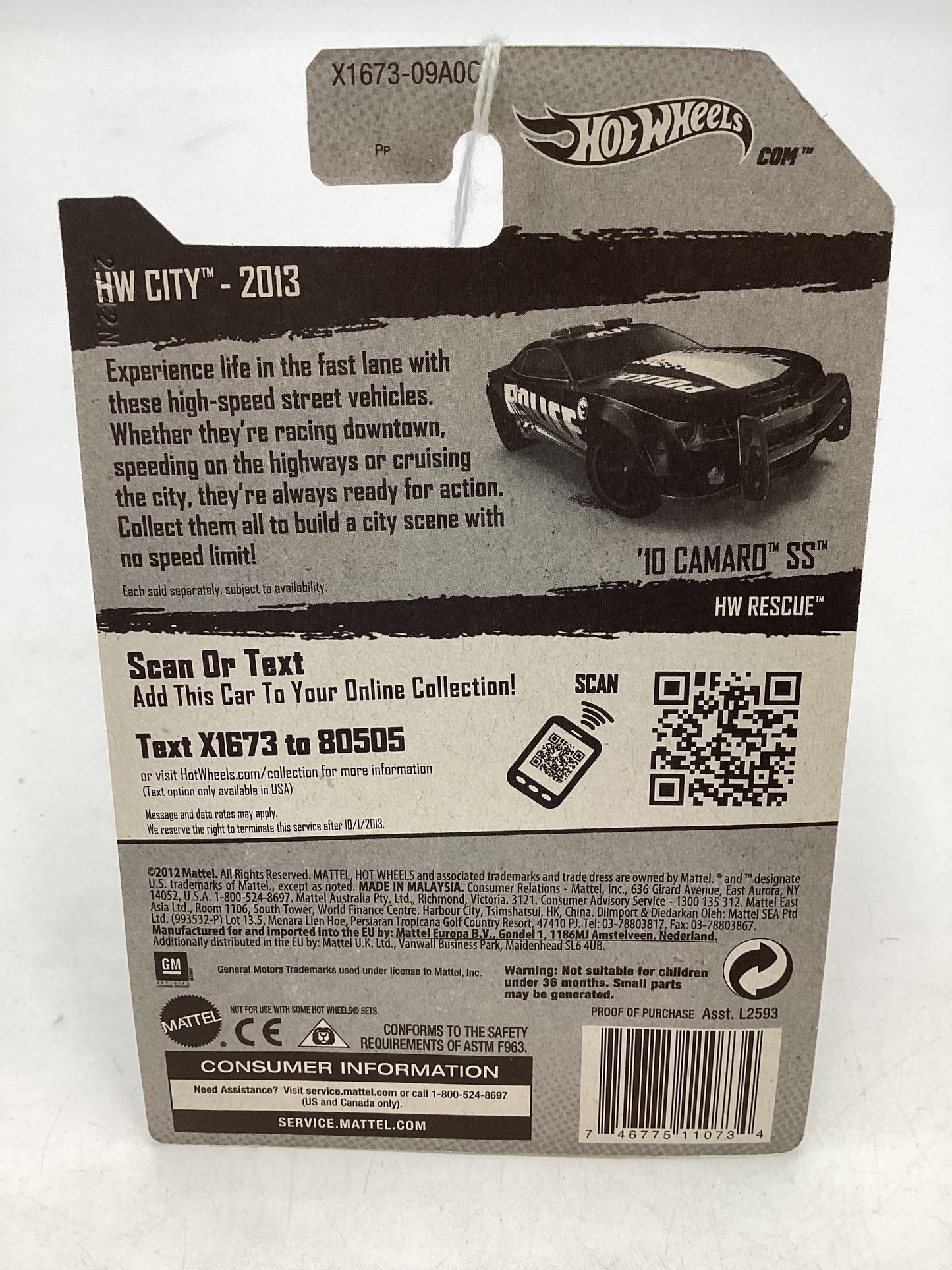 2013 HOT WHEELS TREASURE HUNT #17 Camaro SS Police Black 275D See last Pic