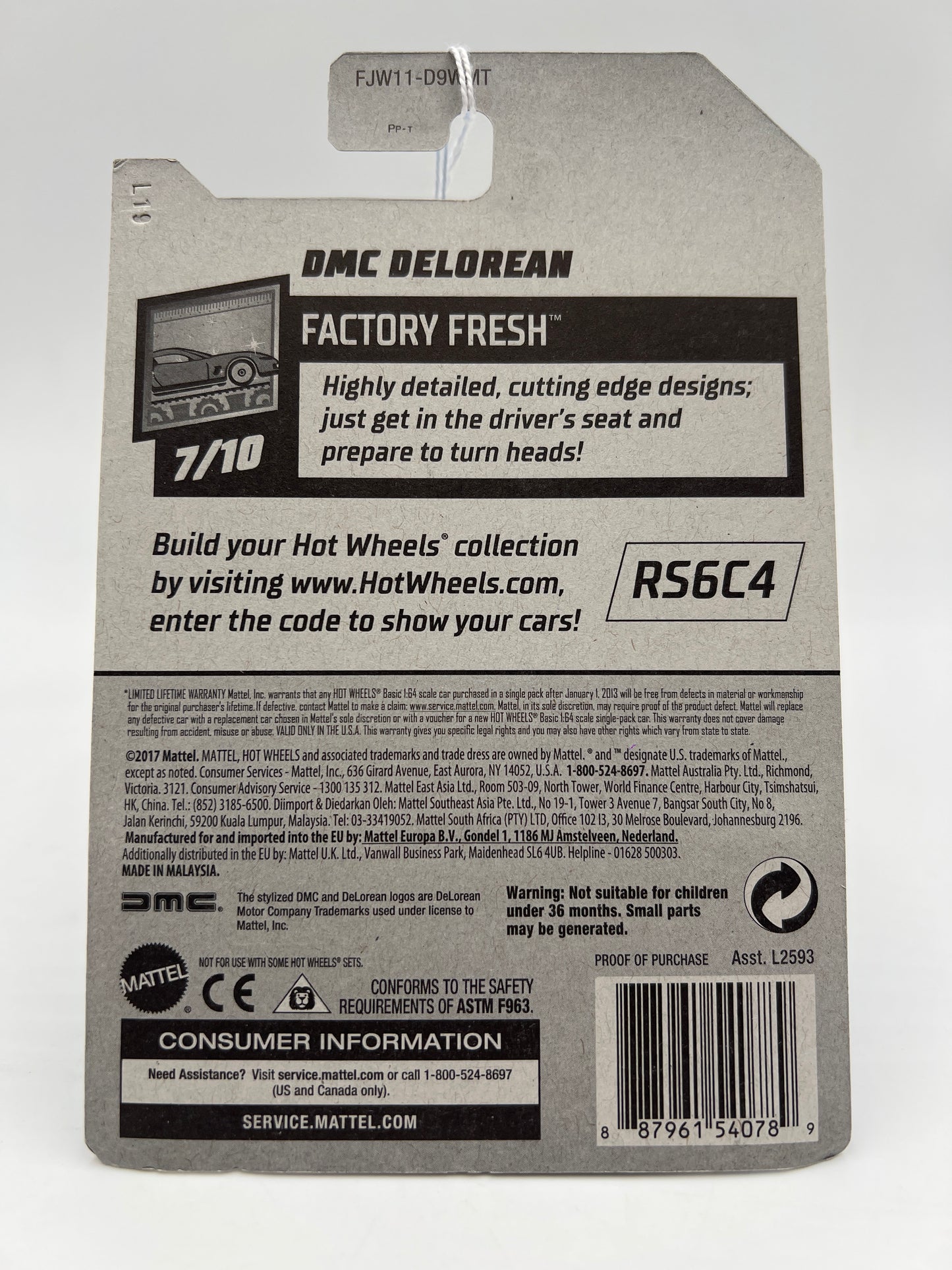 2018 Hot Wheels Factory Fresh #270 Month Card DMC Delorean Gray 59C