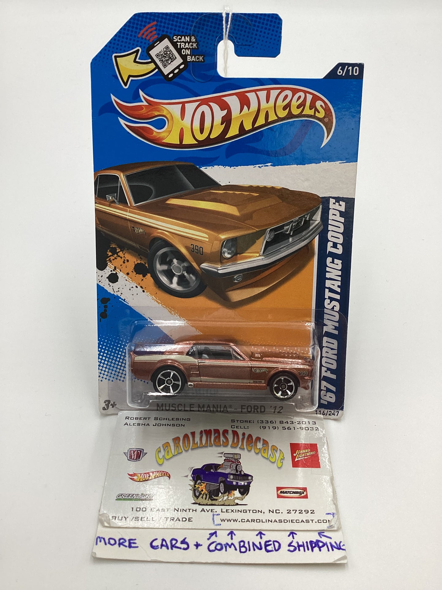 2012 Hot Wheels Ford #116 67 Ford Mustang Coupe Brown